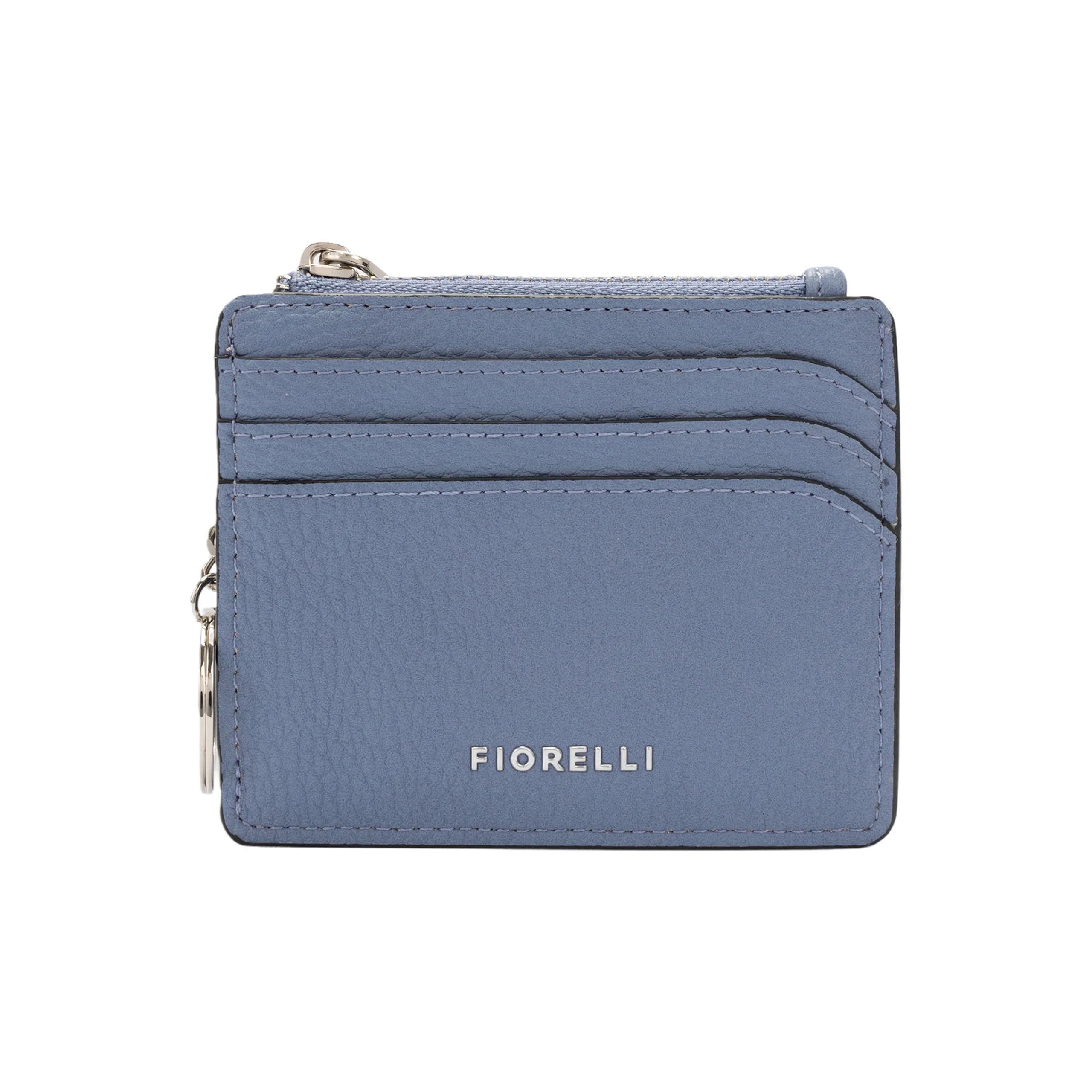 Fiorelli Women's Ciara Card Case, Credit Card Holder, Slim Wallet with Key Chain, Faux Leather, Cornflower Blue