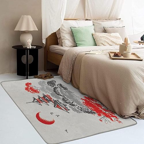 Miniatura 10 de ZDABAOEC Alfombra japonesa de 6 x 9 pies, alfombra de área de ondas japonesas para dormitorio, sala de estar, alfombra grande con patrón de estilo