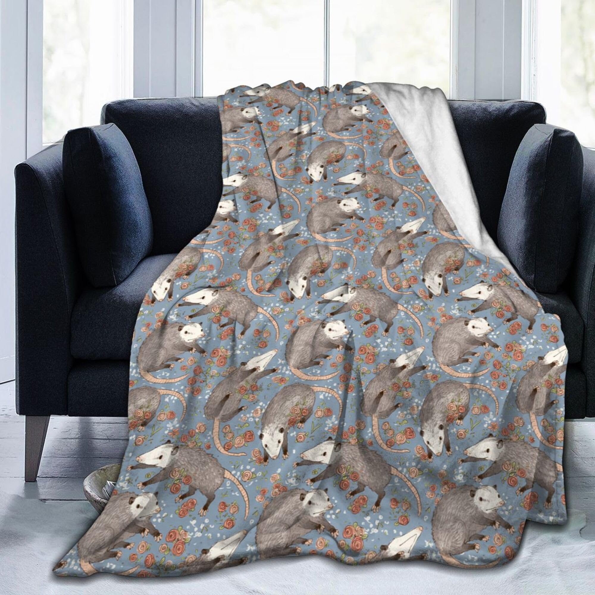 Possums Blanket Opossum Blanket Possum Gifts Blue Throw Blanket for Women Men Soft Blanket Possum Stuffed Animal Blanket for Bed Birthday Gifts for Possums Lover 50''x60''