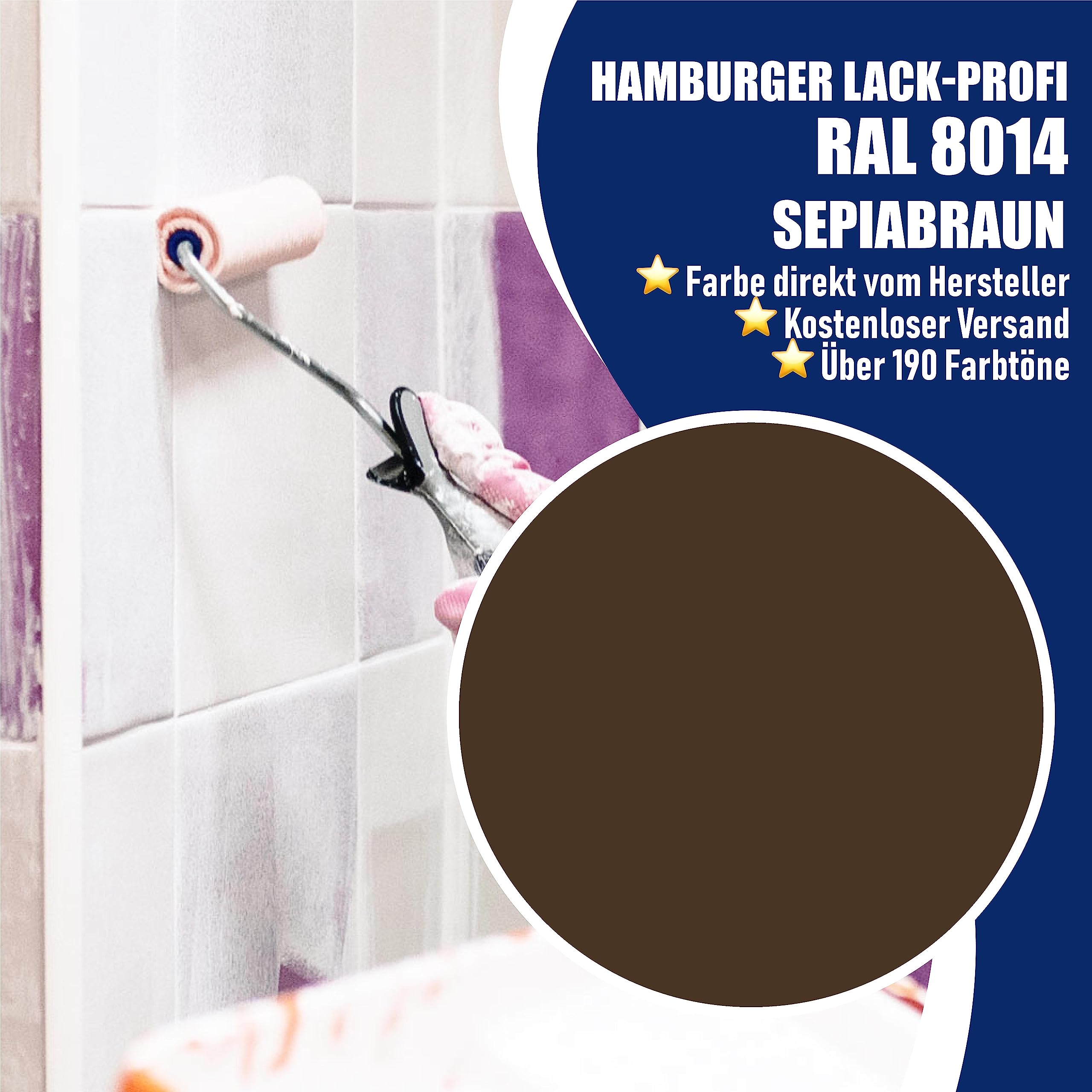 Hamburger Lack-Profi Fliesenlack MATT Sepiabraun RAL 8014 Braun Fliesenfarbe (1 L)