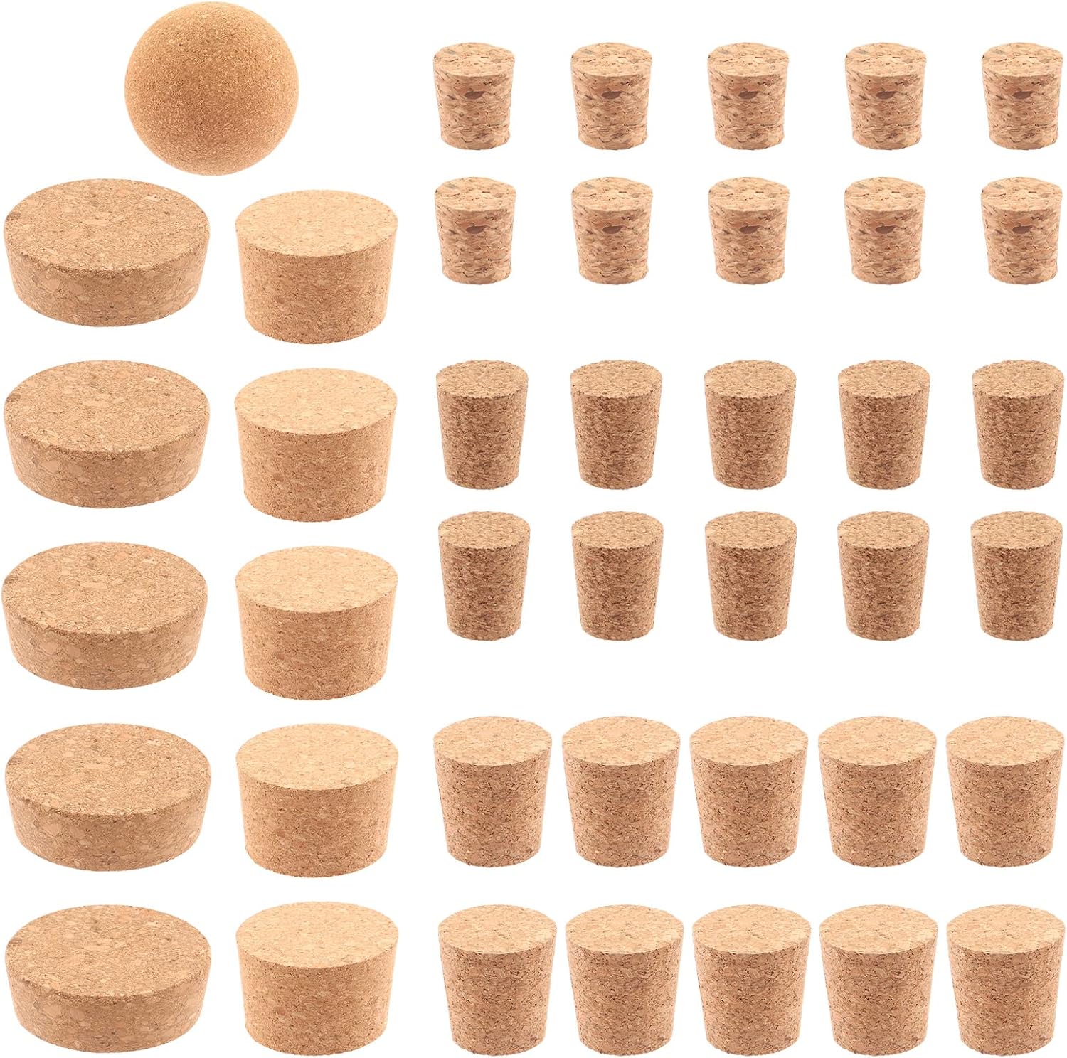 Tanstic 41Pcs 6 Sizes Tapered Cork Plugs Ball Wooden Cork Wooden Wine