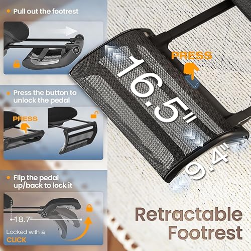 Miniatura 9 de GABRYLLY Silla de oficina ergonómica, silla de escritorio con respaldo alto con reposacabezas, brazos abatibles, bloqueo de inclinación de 90-120 y