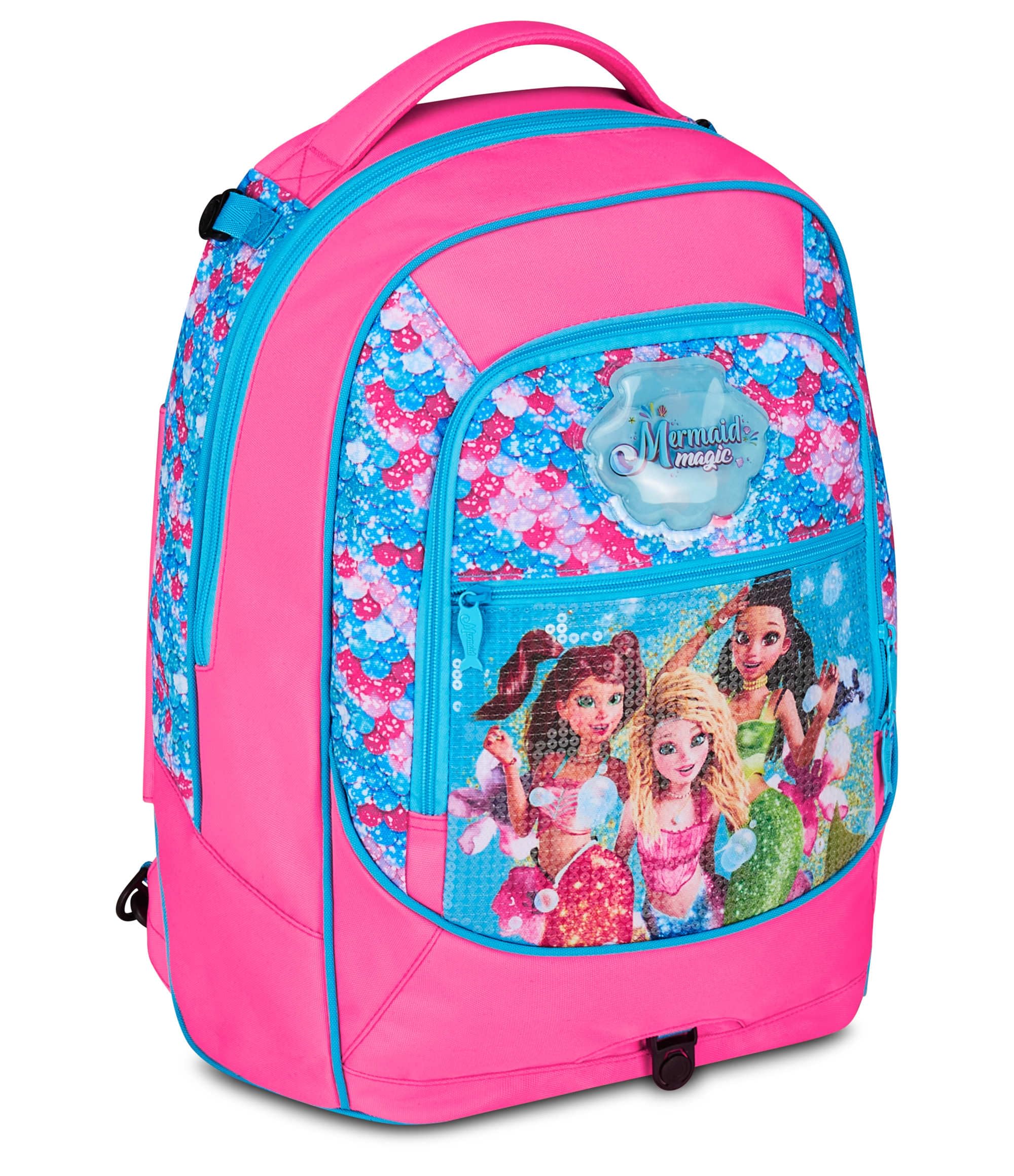 Seven Mermaid Magic Trolley Scuola Jack 3 Ruote, Fucsia, Zaino Con Carrello Sganciabile Da 33 Litri, Per Scuola Elementare e Media, Bambina