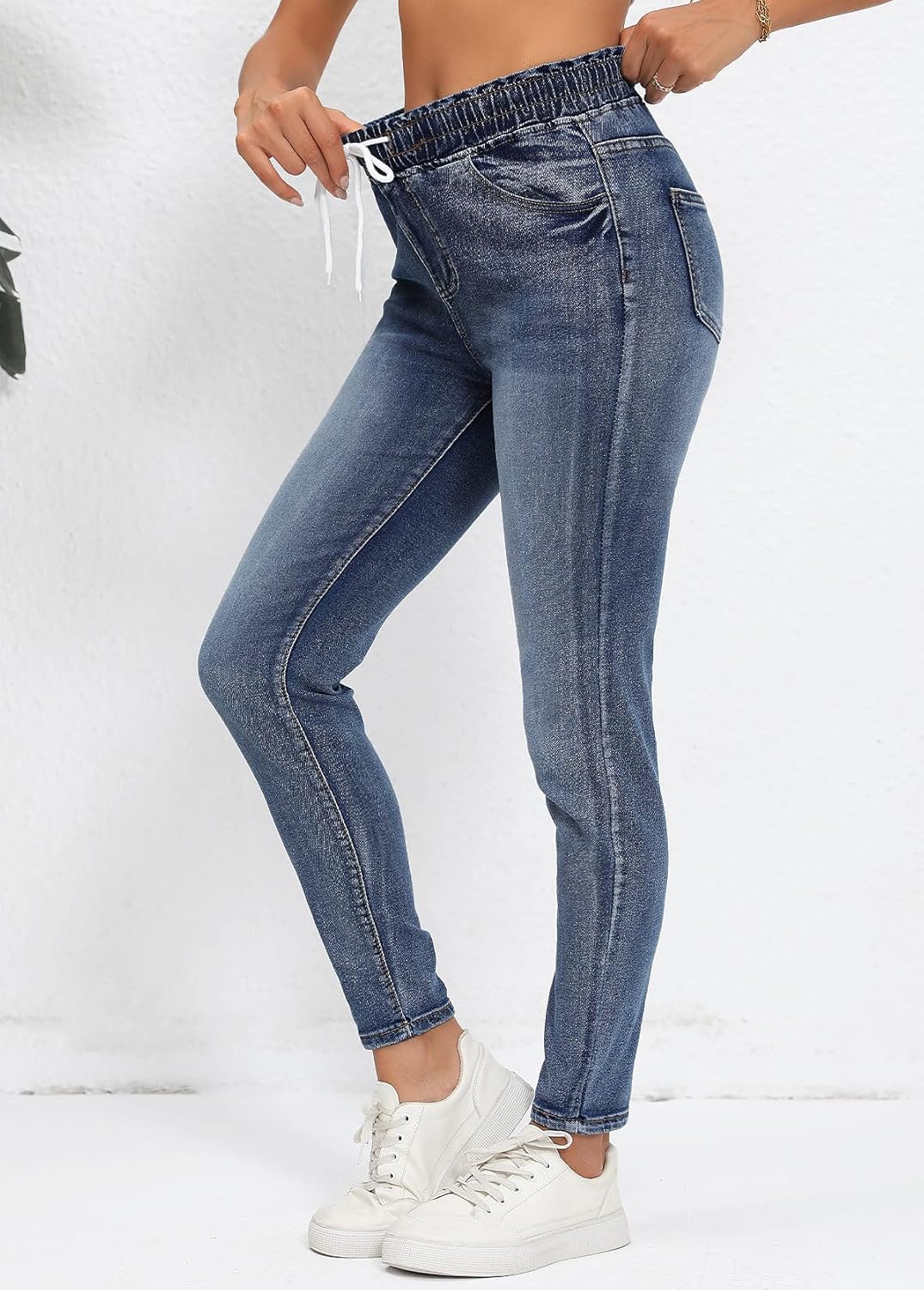 Skinny Jeans for Women Elastic High Waist Stretchy Classic Drawstring Slimming Jeggings Ripped Denim Trousers Pants - Image 2
