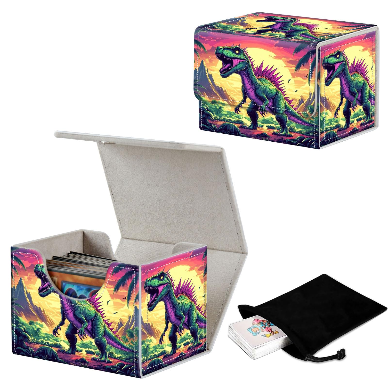 GYSYZJDH Stylish MTG Deck Box for 110+ Cards, Magnetic Commander Deck Case with Bonus Game Card Pouch, Durable Storage for TCG and Sleeved Magic Cards, A Spinosaurus