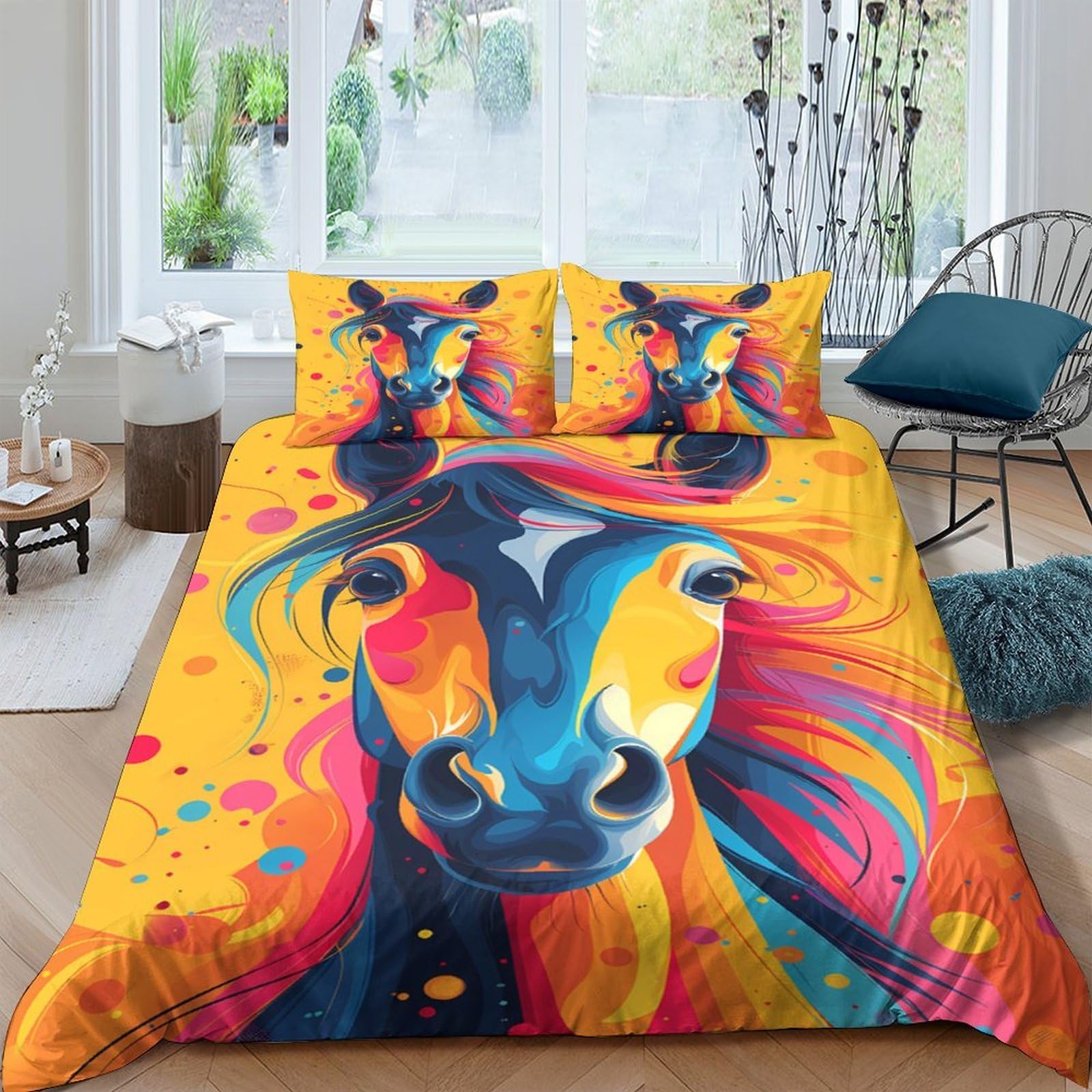 Ctjqhvkz Style-10 3D Printed Colorful Horse Fitted Sheet Microfiber Soft Decorative Rainbow Bed Cover For Bedroom Guest Room Easy Care Single（135X200cm）