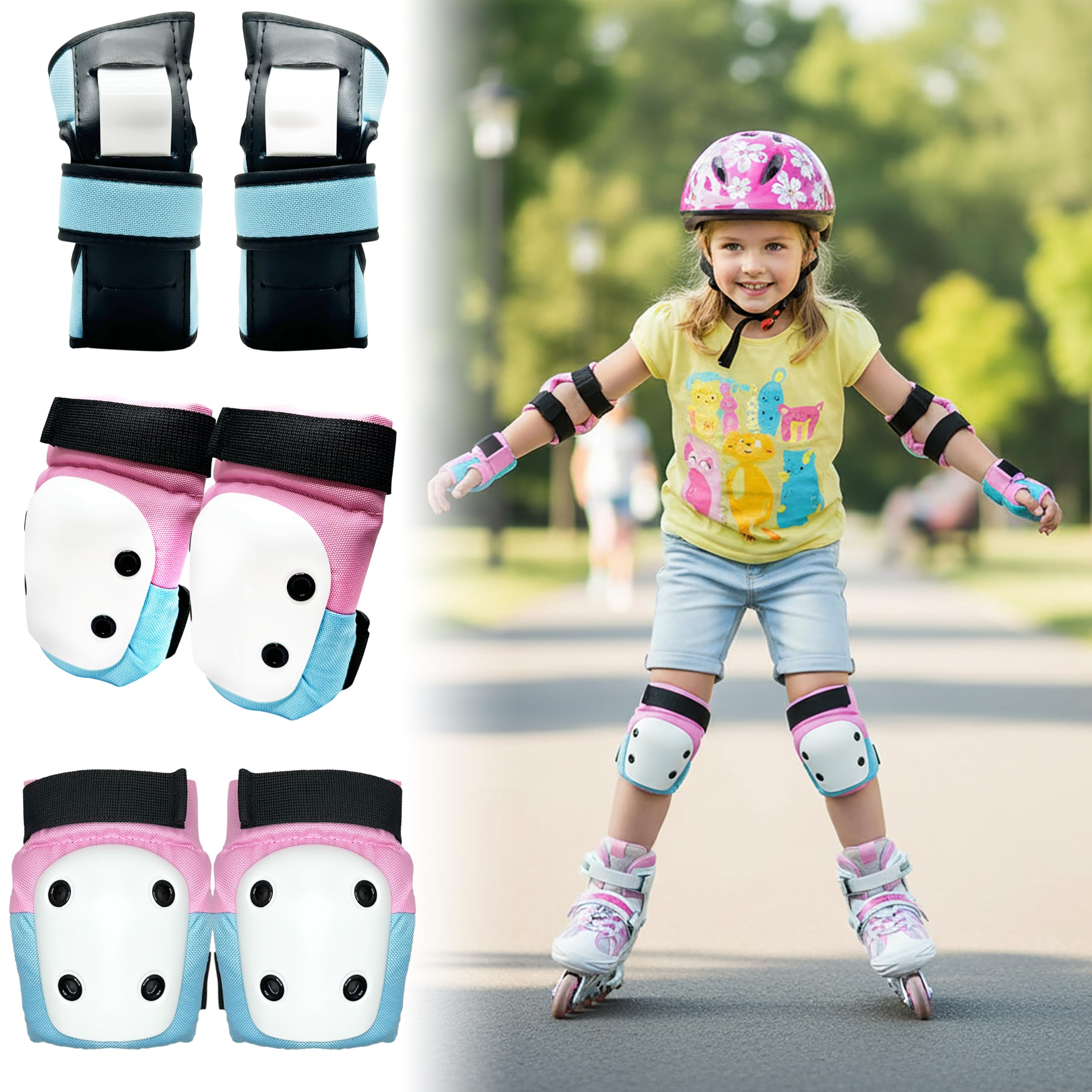 ENHEREWE - Juego de equipo de protección para niños, muñequeras, rodilleras y coderas para niños de 6 a 19 años, juego de equipo de protección juvenil para patinaje, ciclismo, patinaje, patineta