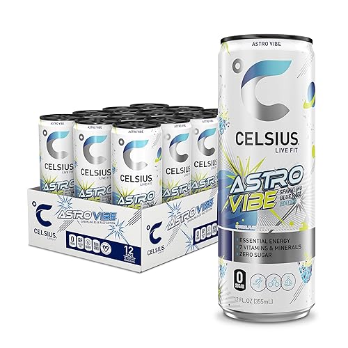 CELSIUS ASTRO VIBE Sparkling Blue Razz, Sugar Free Energy Drink, 12 Fl Oz (Pack of 12) - Astro Vibe - 12 Fl Oz (Pack of 12)