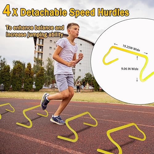 Miniatura 4 de Agility Ladder Speed Training Equipment Set-20ft Agility Ladder 4 Adjustable Hurdles Running Parachute Jump Rope Speed Training Equipment for Soccer