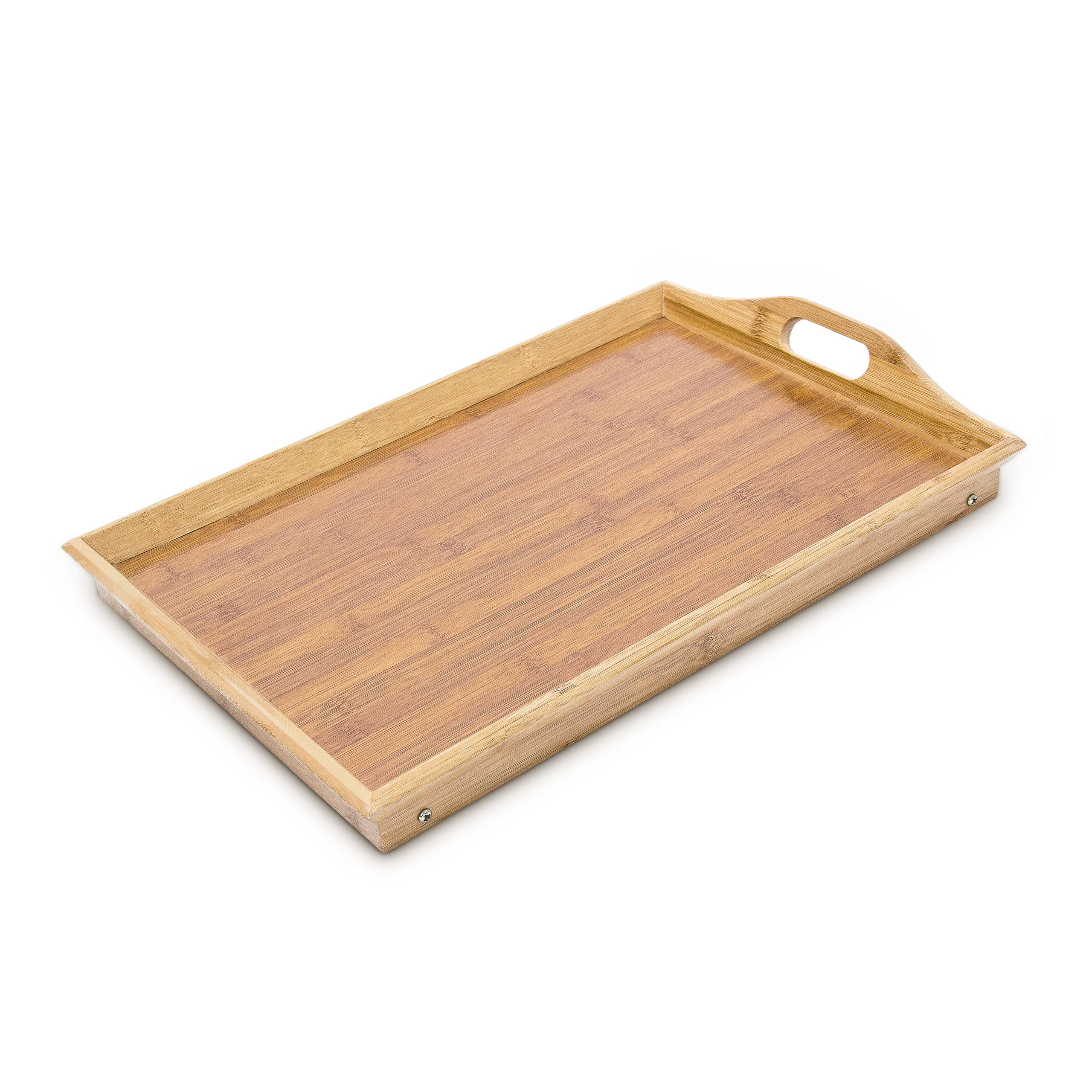 Relaxdays Tablette de Lit Pliable en Lot de 2, en Bambou H x l x P: 25 x 52 x 33 cm avec poignées Transport, Nature