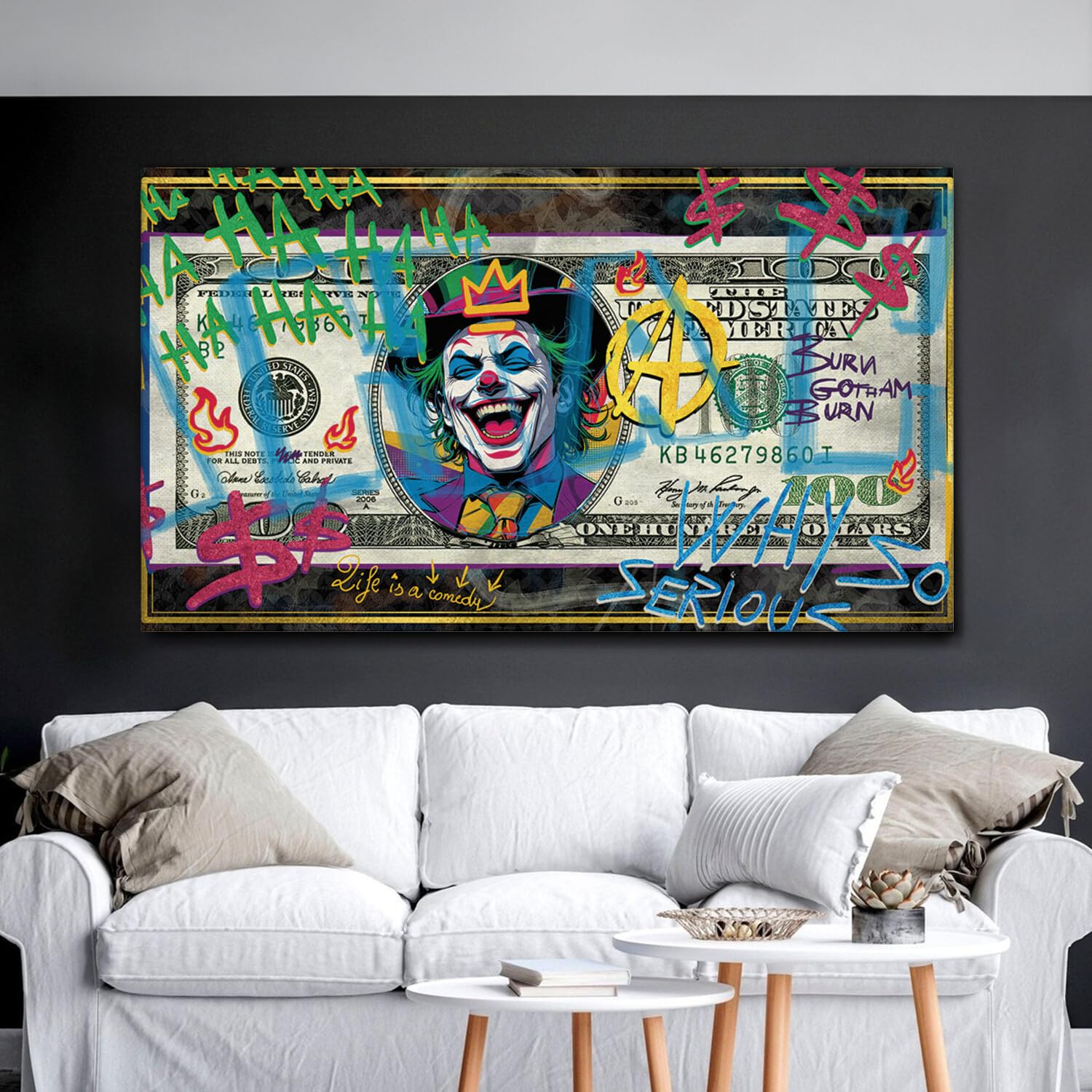 Giallobus - Quadro - 05 - Joker Dollar - Tela Canvas Telaio Standard - 140x80 - Pronto da Appendere - Quadri Moderni per la casa
