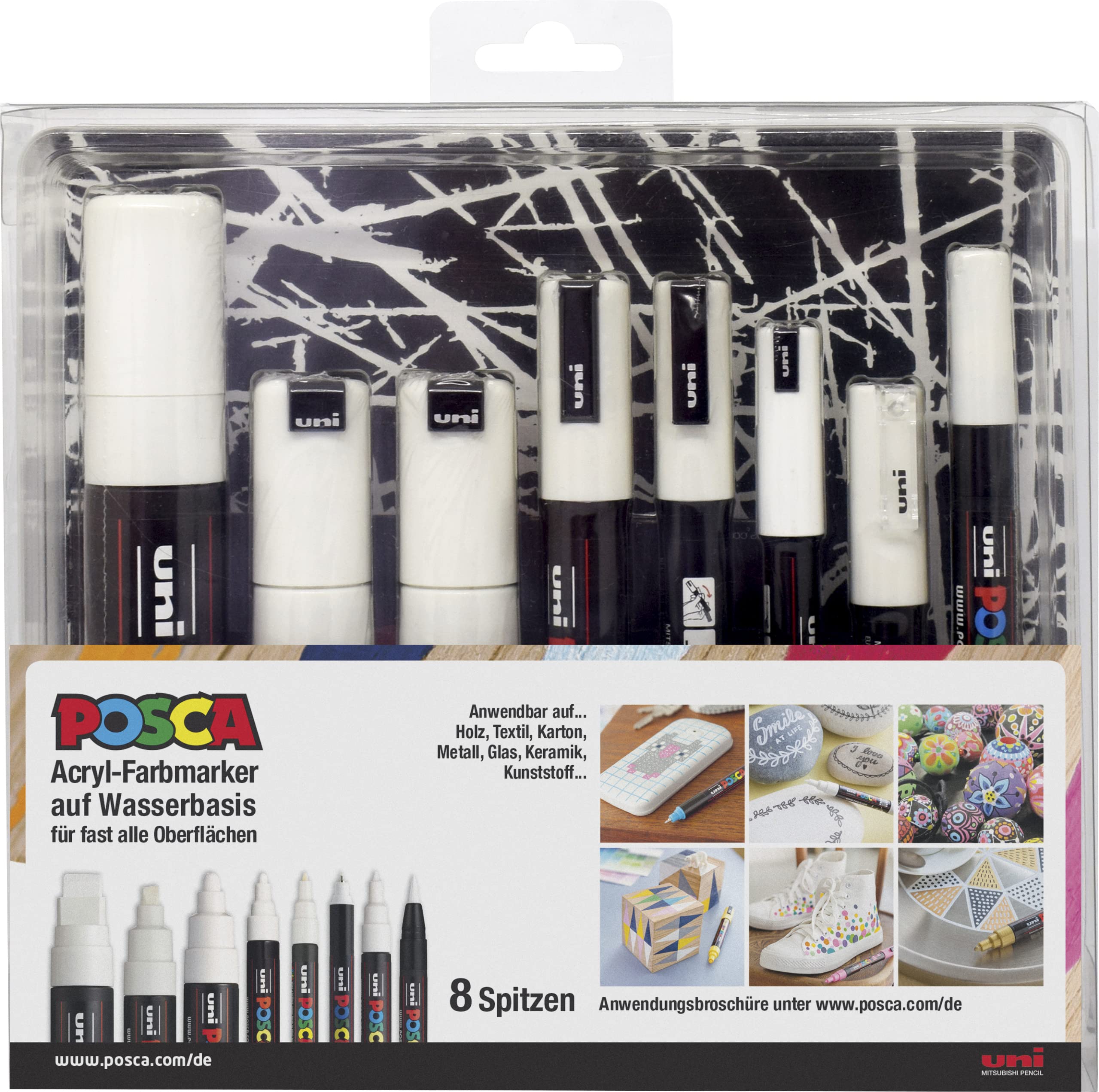 Faber-Castell uni-ball 186803 - Juego de puntas de marcador POSCA, blanco, juego de 8 con todas las variantes de puntas