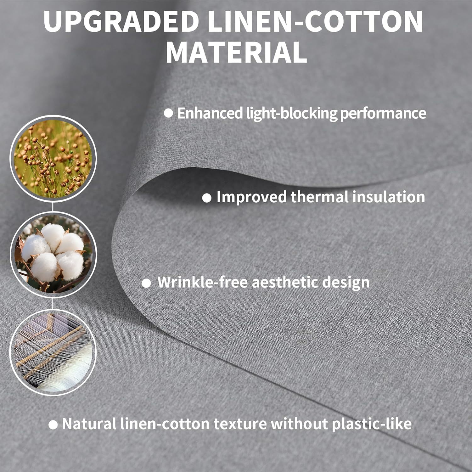 100% Blackout Linen Curtains for Bedroom 59x118Inch, Temporary No Drill Cuttable Magnetic Black Out Window Cover, Removable Window Shades and Blackout Blinds for Bedroom, Nursery, RV