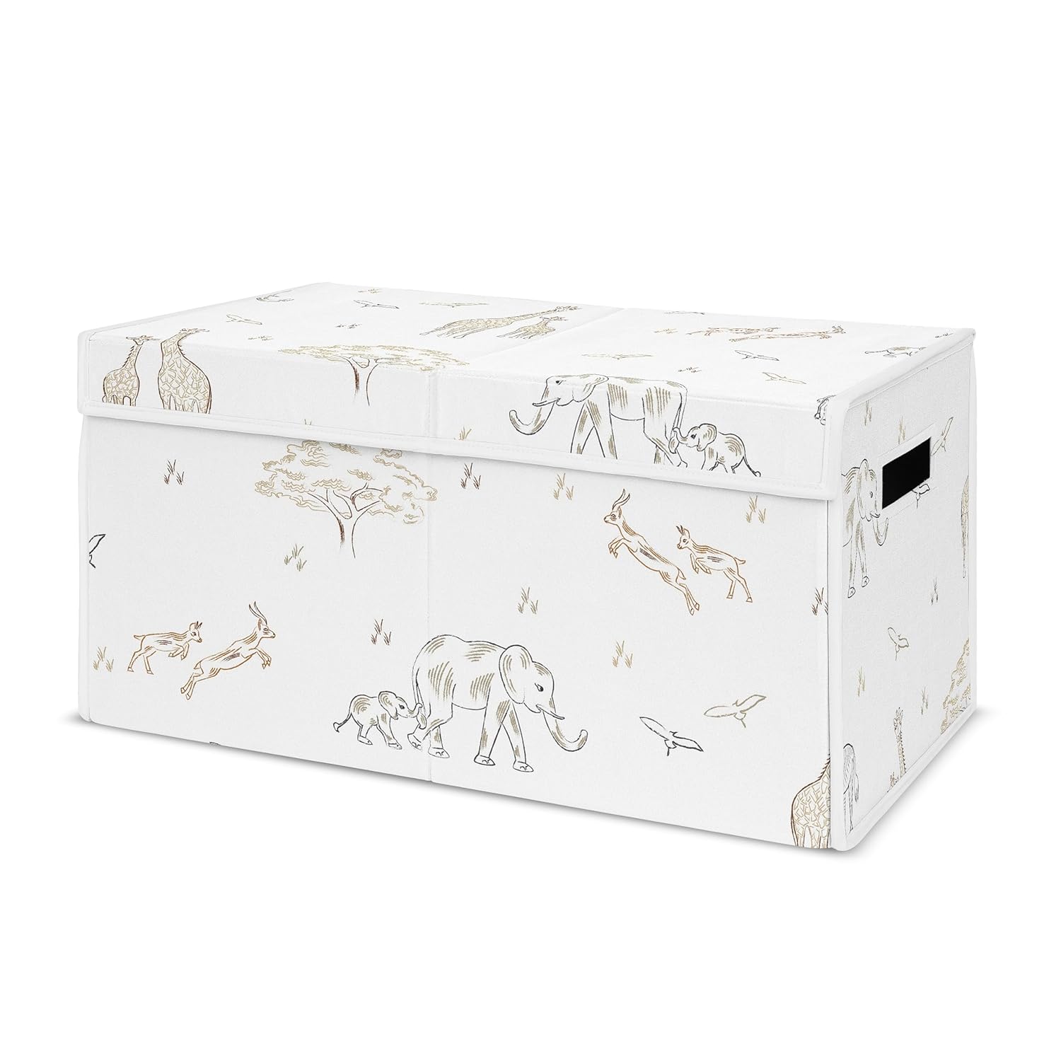 Sweet Jojo Designs Jungle Safari Animals Boy Girl Small Fabric Toy Bin Storage Box Chest Baby Nursery Kids Brown Taupe Black and White Gender Neutral Elephant Giraffe Wildlife Adventure Serengeti