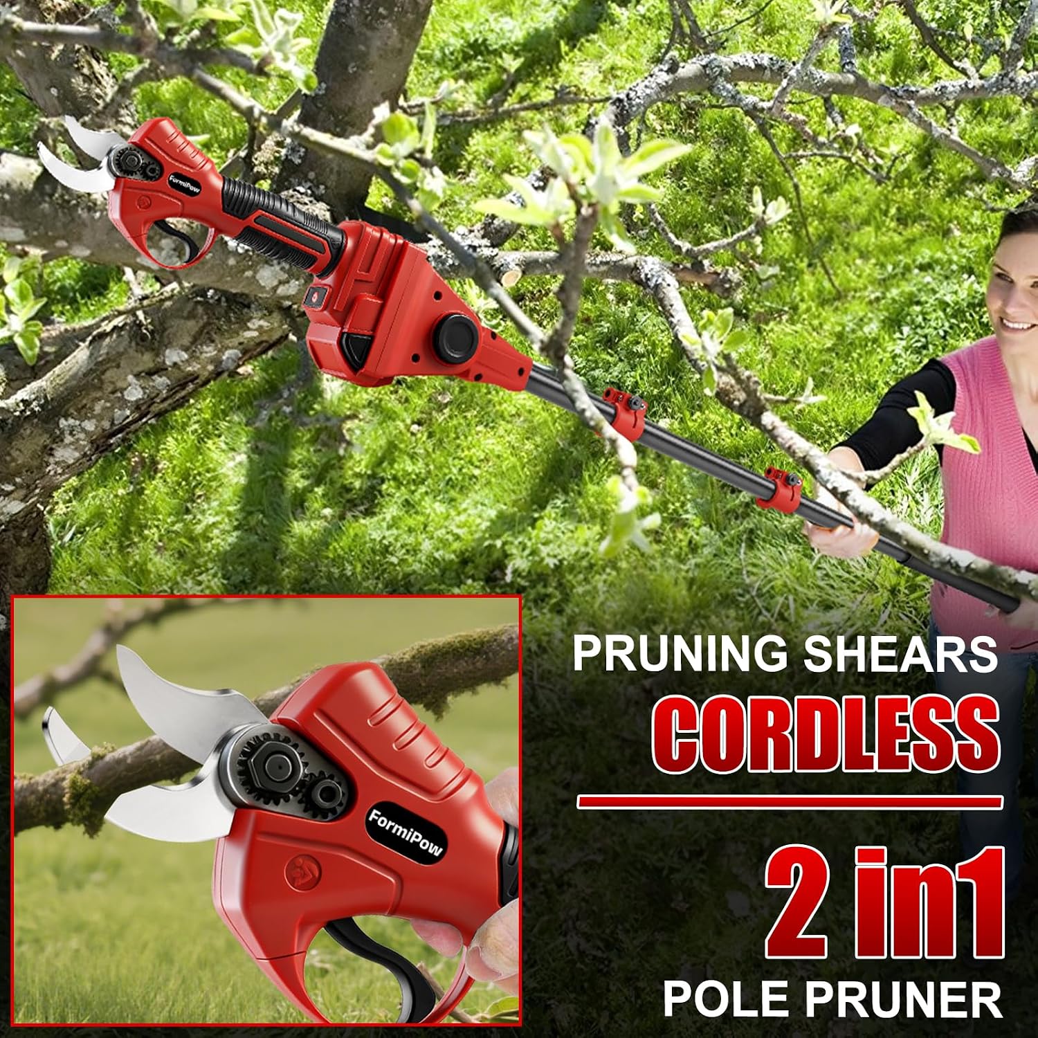 Pruning Shears with Pole for Milwaukee M18 Battery, Brushless Pruner with 1.2" / 1.6" Cutting Diameter, SK5 Steel Blade, 13Ft Reach Electric Pruners for Gardening Tree Trimming (No Battery)