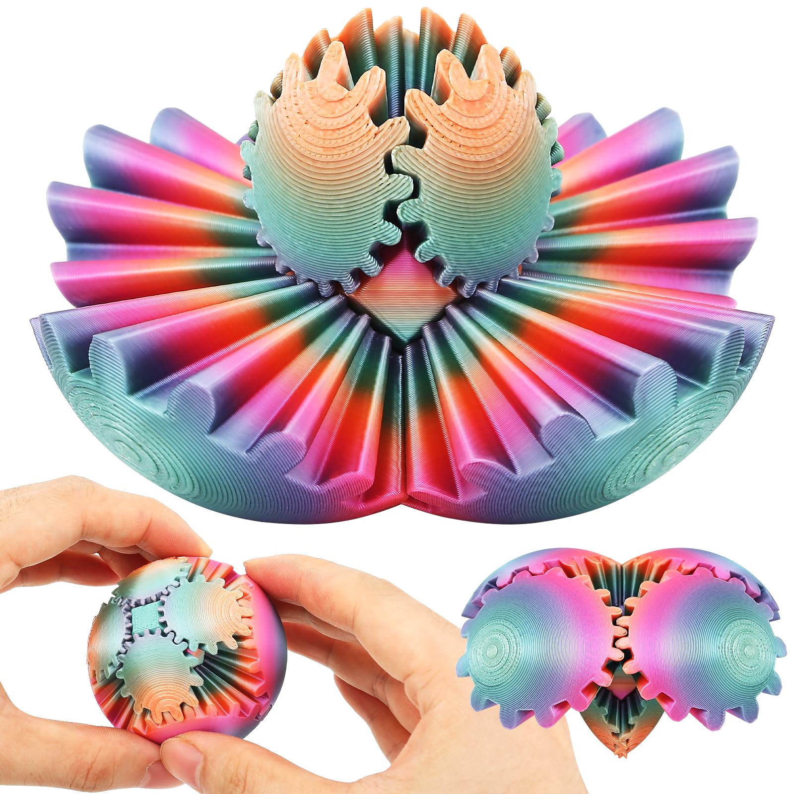 RZCOMP Gear Ball Fidget Toy 3D Printed Gear Ball Sphere Fidget Toys for Stress Relief Anxiety,Gift for Kids and Adults (iridescent)