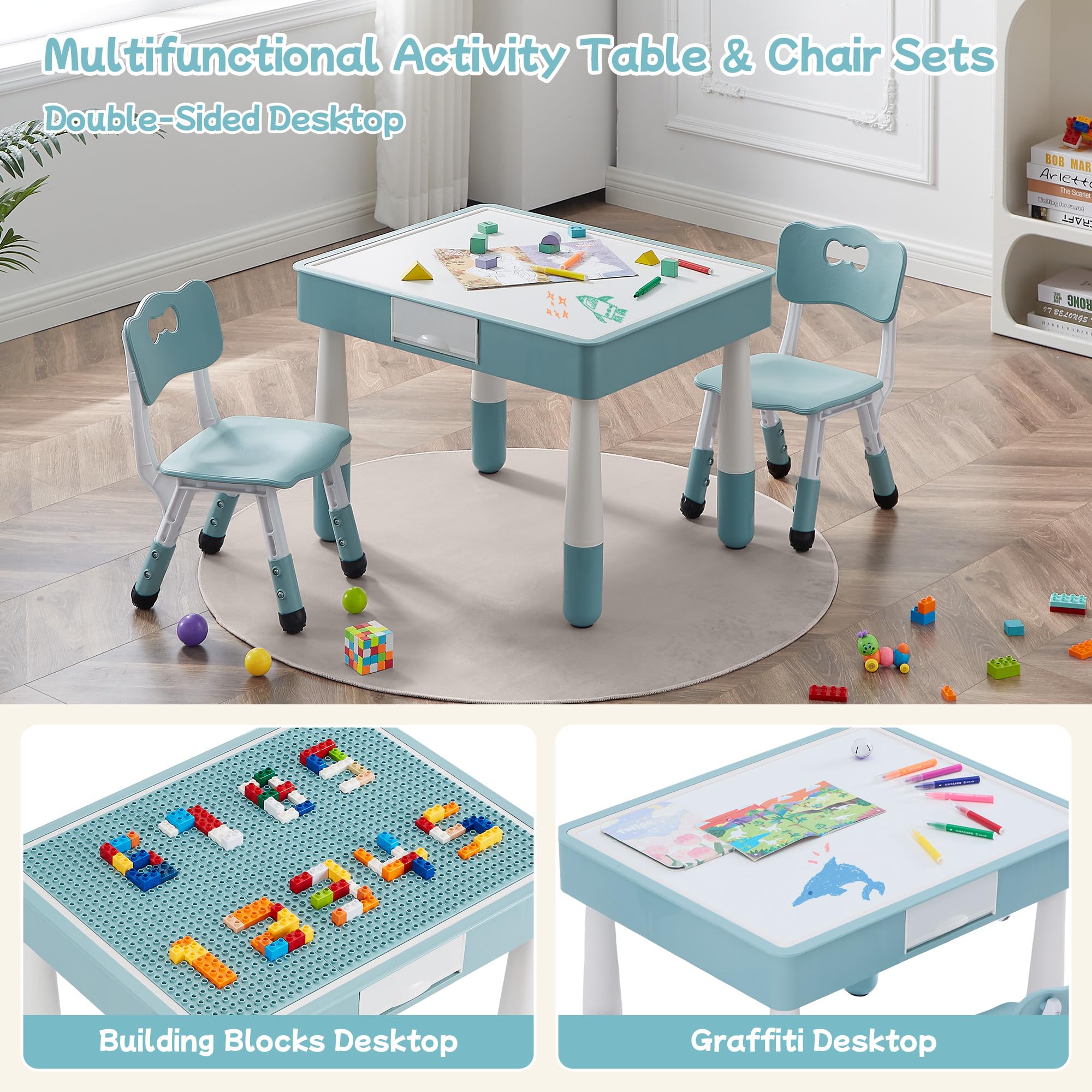 Snapklik.com : CuFun 4 In 1 Kids Table And 2 Chairs Set, Toddler Table ...