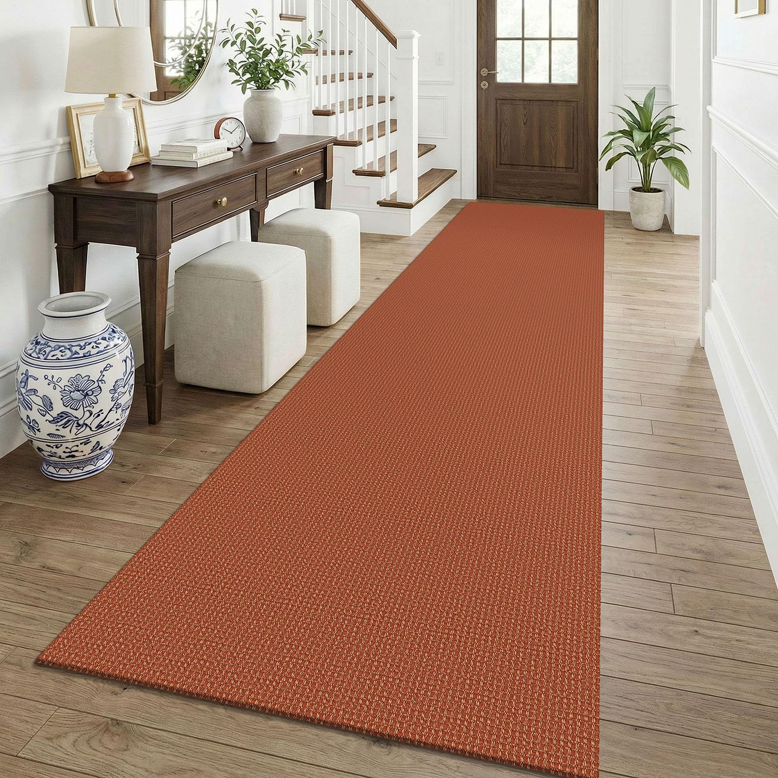 KOZYFLY Orange 3x12 Runners Rugs for Hallway, Long Washable Runner Rug, Woven Non Slip Kitchen Runner, Braided Entryway Rug, Floor Carpet for Entry, Aisle, Hall, Burnt Orange/Tan