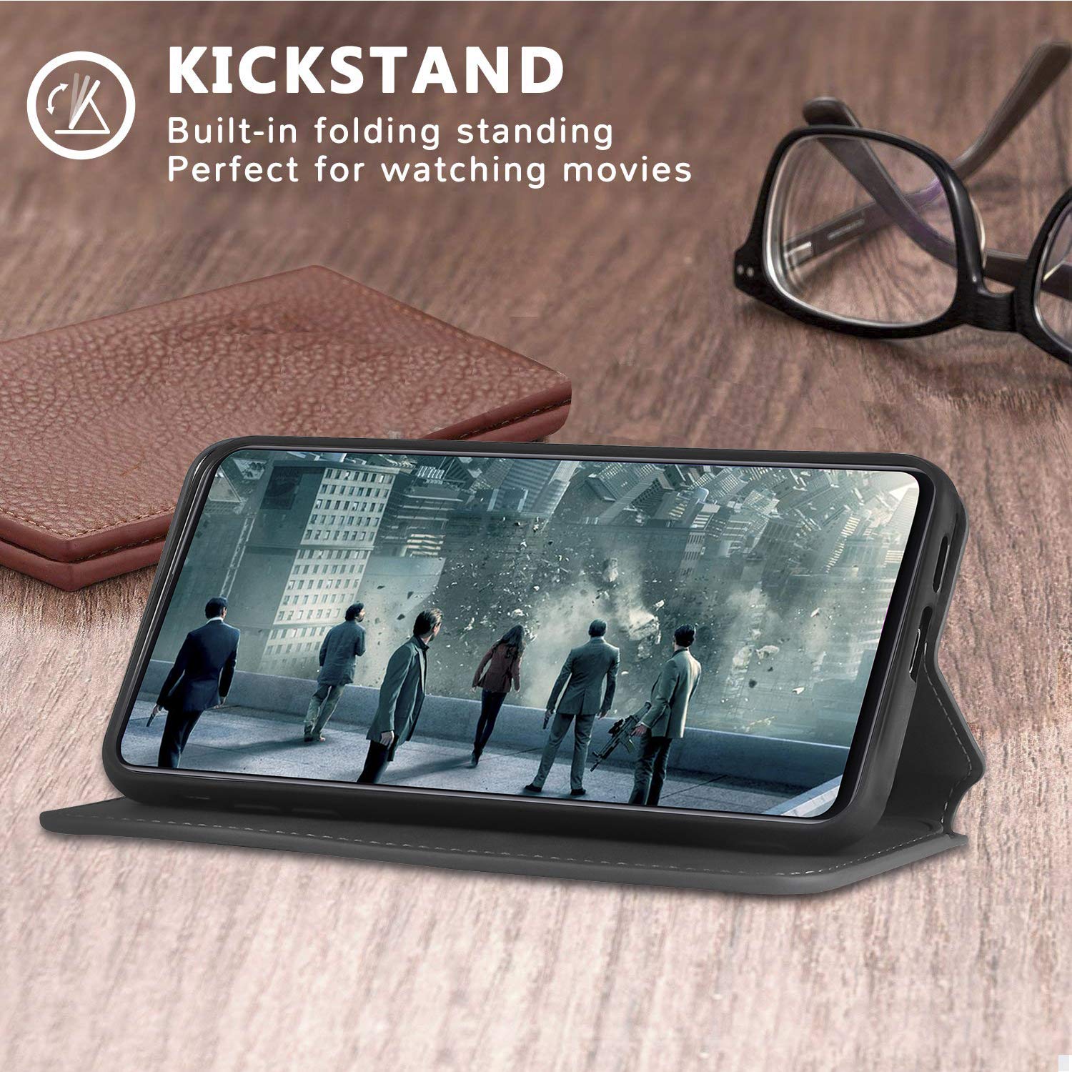 REALIKE Custodia Flip In Pelle Con Supporto E Blocco RFID Per Xiaomi Mi 9T / Mi 9T Pro, Grigio