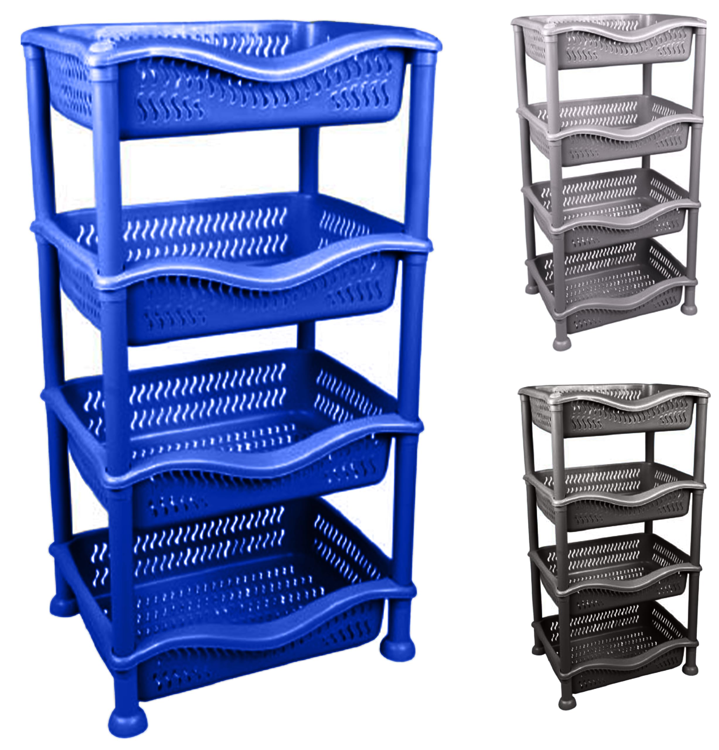 A406 Large New 4 Tier Fruit Vegetable Rack Kitchen Pantry Storage Rack kitchen Utility Garage Strong Plastic Kitchen Fruit Stand Shelf Stackable Baskets Food Veg Rack Shelf Living Room (Blue)