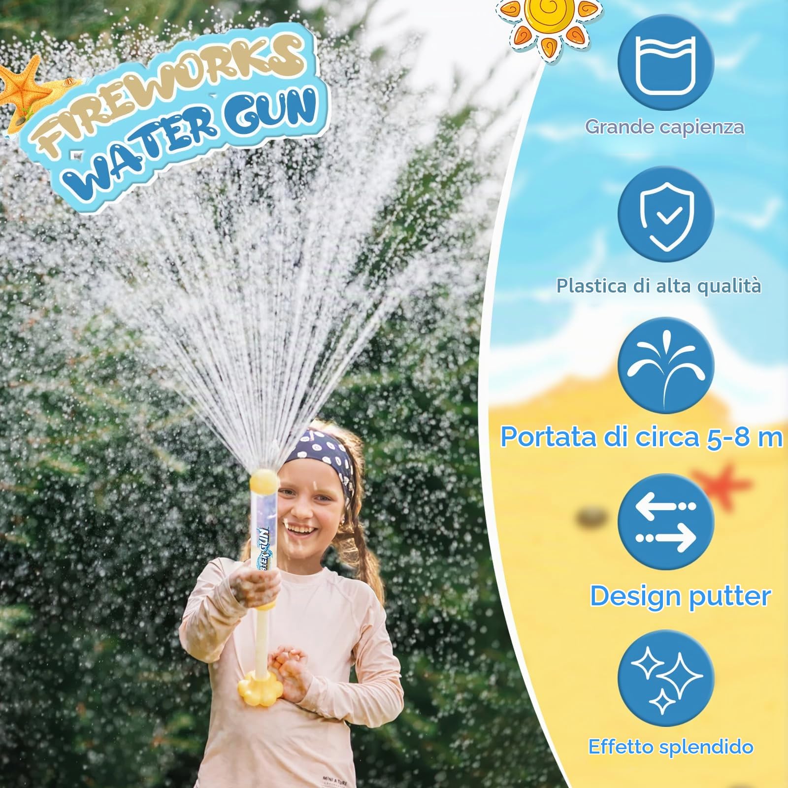 4 Pezzi Fuochi d'artificio Pistola ad Acqua - 27cm, Pistole ad Acqua Giocattolo per Bambini, Fuochi d'artificio Water Squirter per Ragazzi Ragazze, Feste, Spiaggia, Giocattolo Divertente per Piscina