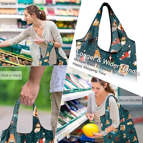Vista 283 de BeeGreen Bolsas de compras reutilizables de animales, paquete de 10 unidades con bolsa de transporte con cremallera, tamaño XL, lavables a máquina