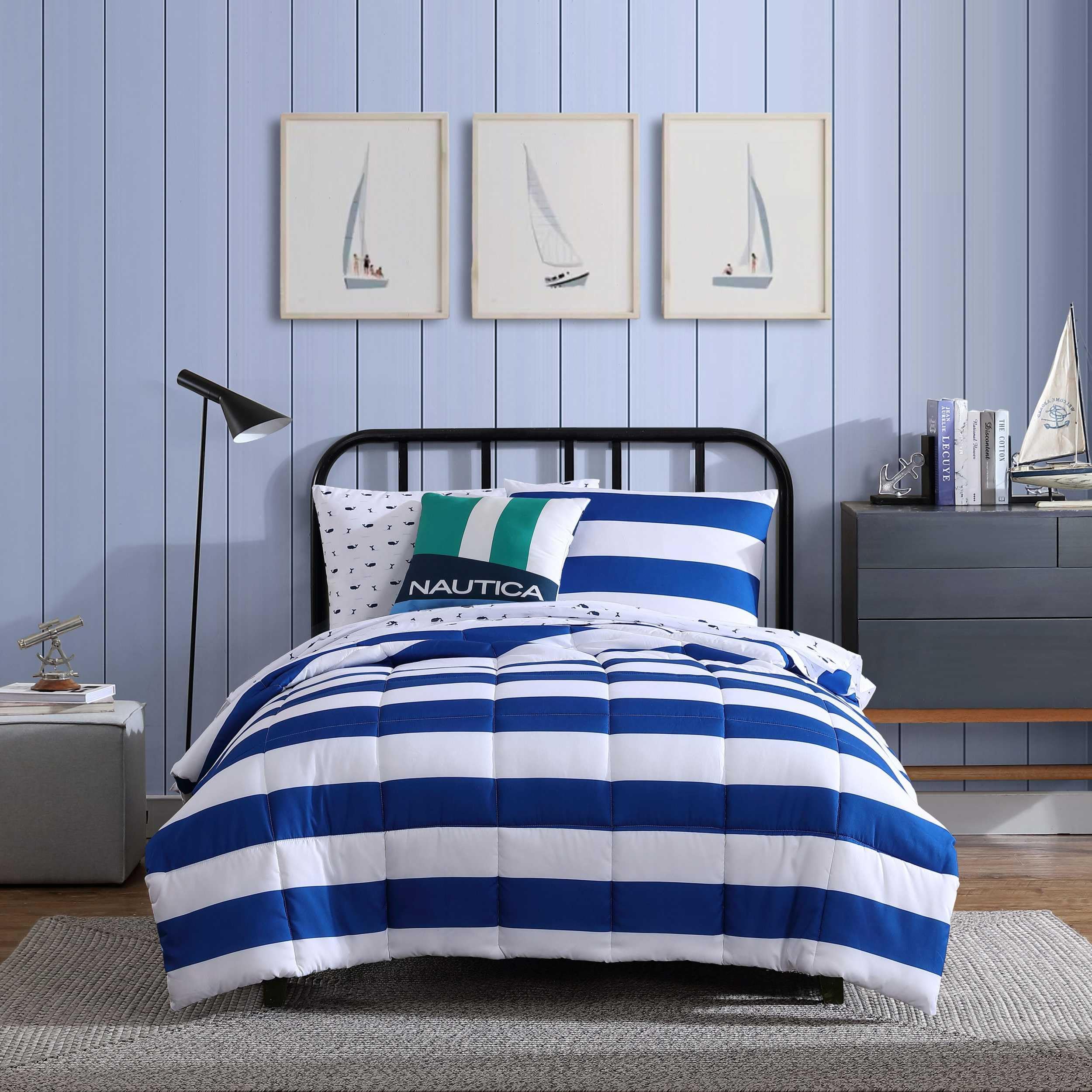 Nautica Kids - Full/Queen Comforter Set, Soft Bedding with Matching Shams & Throw Pillow, Kids Home Decor, Oeko-Tex Certified (Huck Stripe Blue, Full/Queen)-image-14