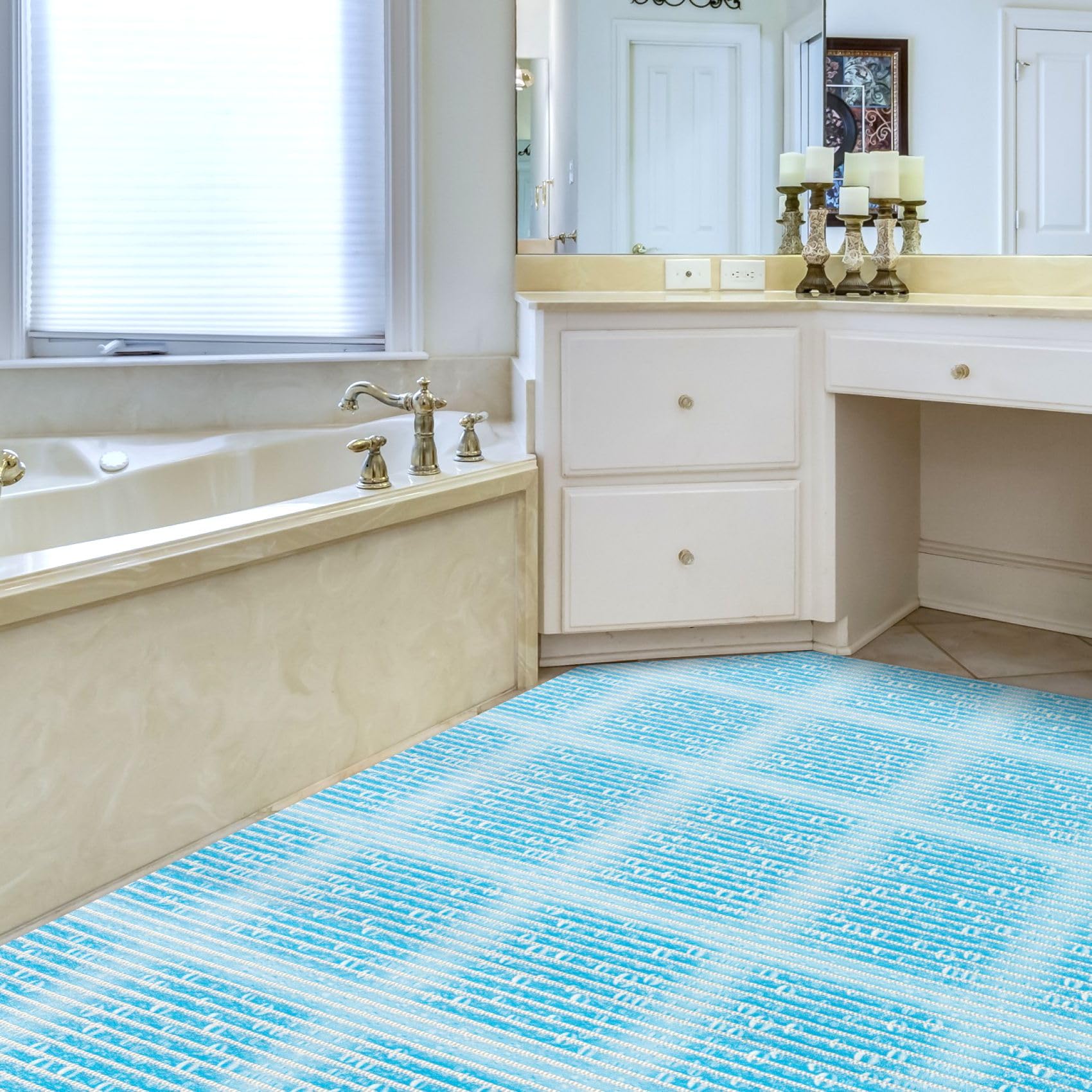 Weichschaummatte Badematte Bad Dusche WC Vorleger Teppich Antirutsch Badläufer Therme Blau 400x130cm