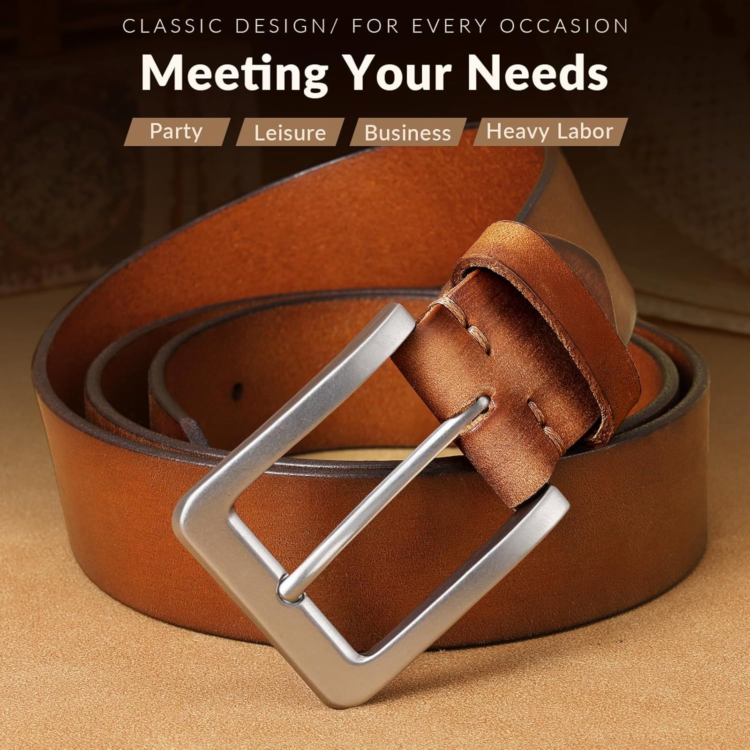 Men's Leather Belt Full Grain Leather Belts for Men Handmade Real Solid Top-Grain Leather Heavy-Duty Work Belt Gifts - Image 6