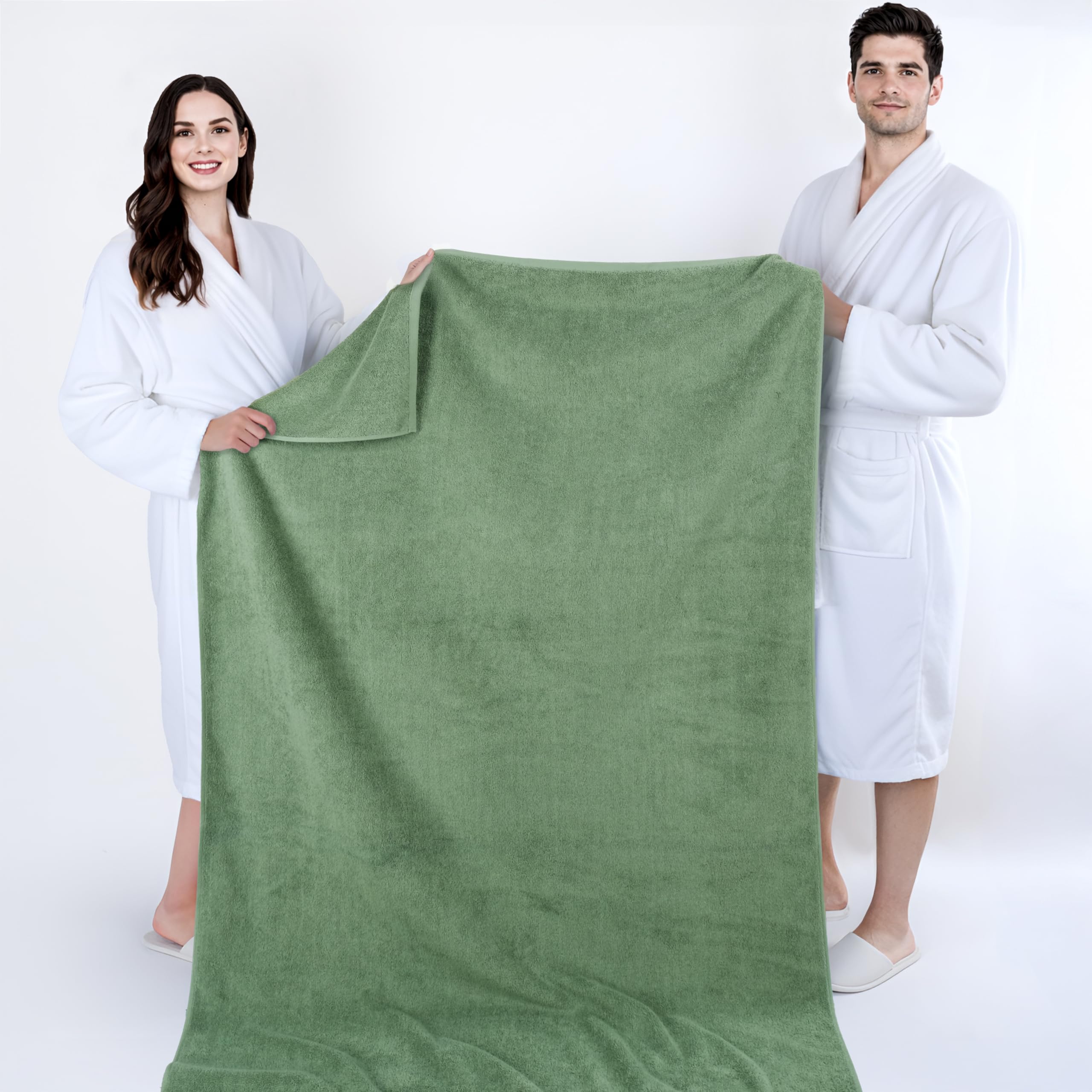 Cotton Paradise Drap de Bain surdimensionné 100% Coton de 101 x 203 cm, Serviette de Bain Extra Large pour Salle de Bain et Piscine, Vert Sauge