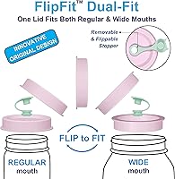 Vista 2 de CREADOR ORIGINAL - Tapas de Silicona FlipFit™ para Frascos Mason con Orificio para Pajilla - Ajuste Dual para Frascos Mason de Boca Regular y Boca
