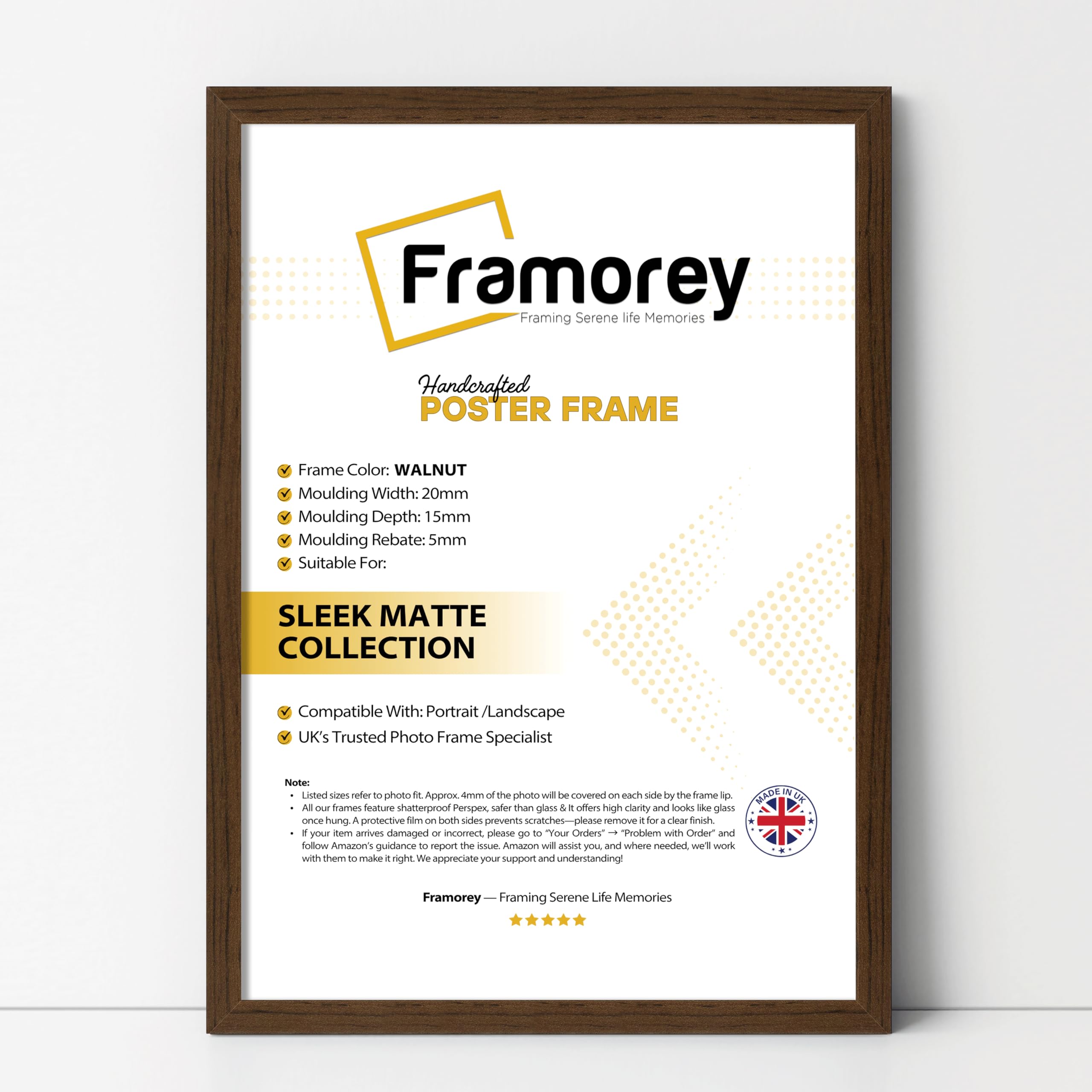 FRAMOREY Thin Matt Walnut Poster Frame, Wooden Effect Photo Frame, 14x7 Inch Size Picture Frames, Wall Display Hanging Photo Print Frames
