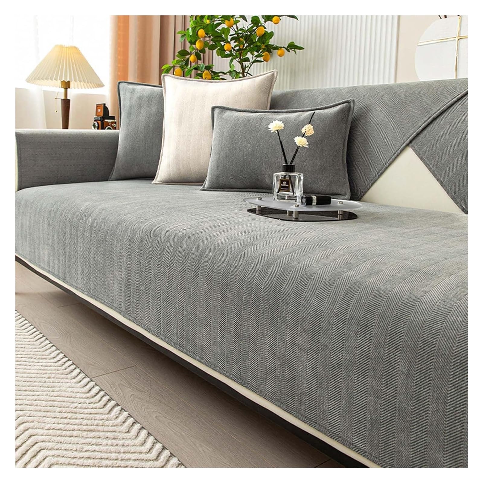 YDHSIKK Sofa Covers, Universal Sofa Covers Herringbone Chenille Multicolor Multiple Sizes(Gray B,110 * 160)