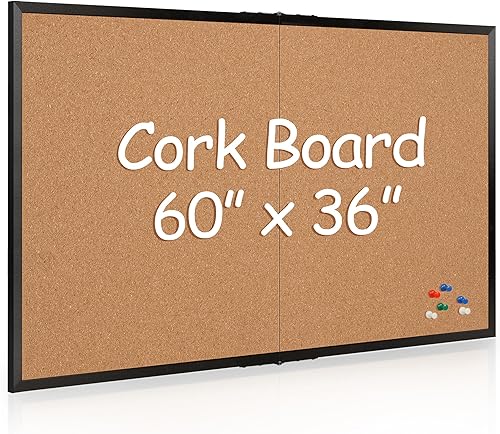 Board2by Tablero de anuncios de corcho extragrande de 60 x 36 pulgadas, tablero de anuncios plegable para pared, tablero de corcho con marco de