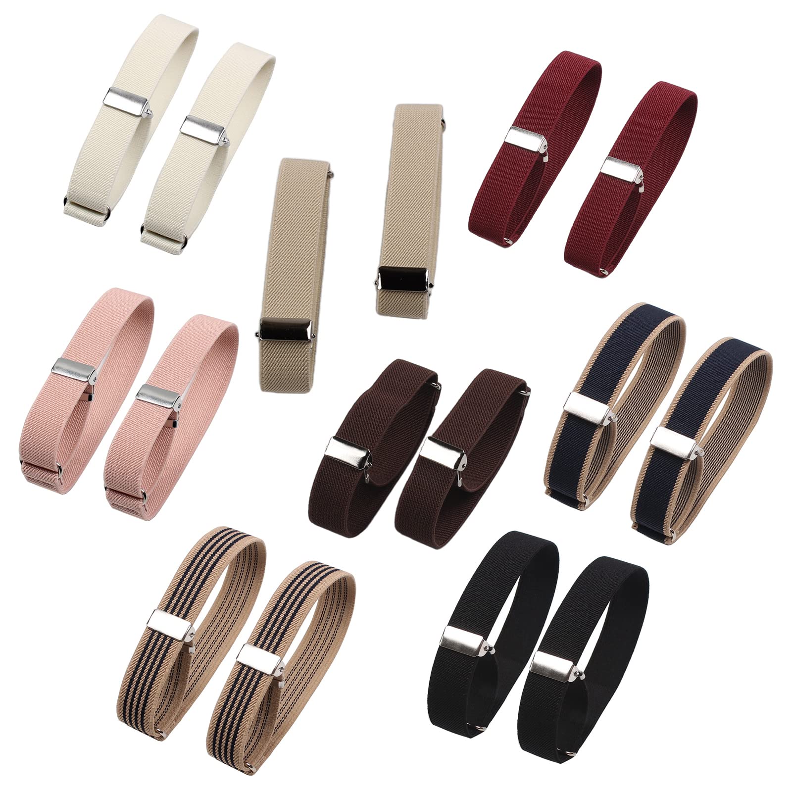 lasenersm 16 Pieces (8 Pairs) Unisex Elastic Adjustable Armbands Anti-Slip Shirt Sleeve Holders Adjustable Arm Shirt Garters Hold Up Sleeve Garters Elastic Armbands, Assorted Colors