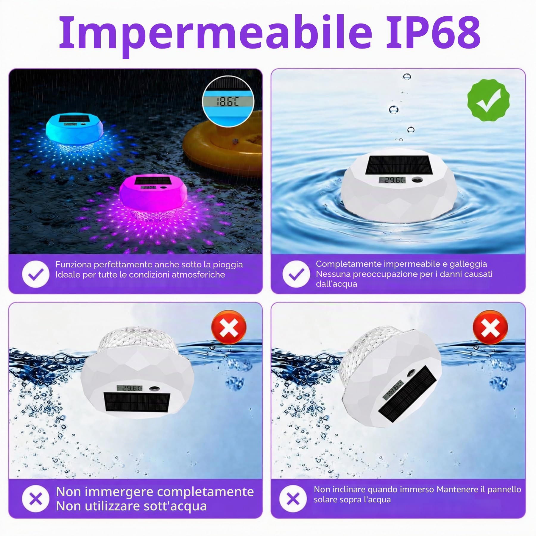 Termometro Digitale Solare per Piscina–Termometro Galleggiante con Display e Funzione Timer, Termometro per Piscina con 8 Effetti Luminosi Dinamici, Termometro Digitale Impermeabile IP68 per Piscine