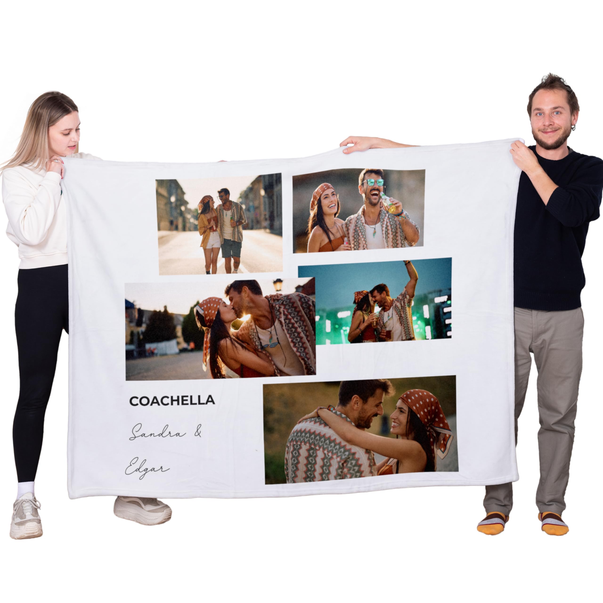 Personalized Blanket Collage 12 Photos – Original Gift with Picture – Customizable Soft Blanket – Gifts for Family, Couple, Friends 170 x 130 cm (Elegant Collage)