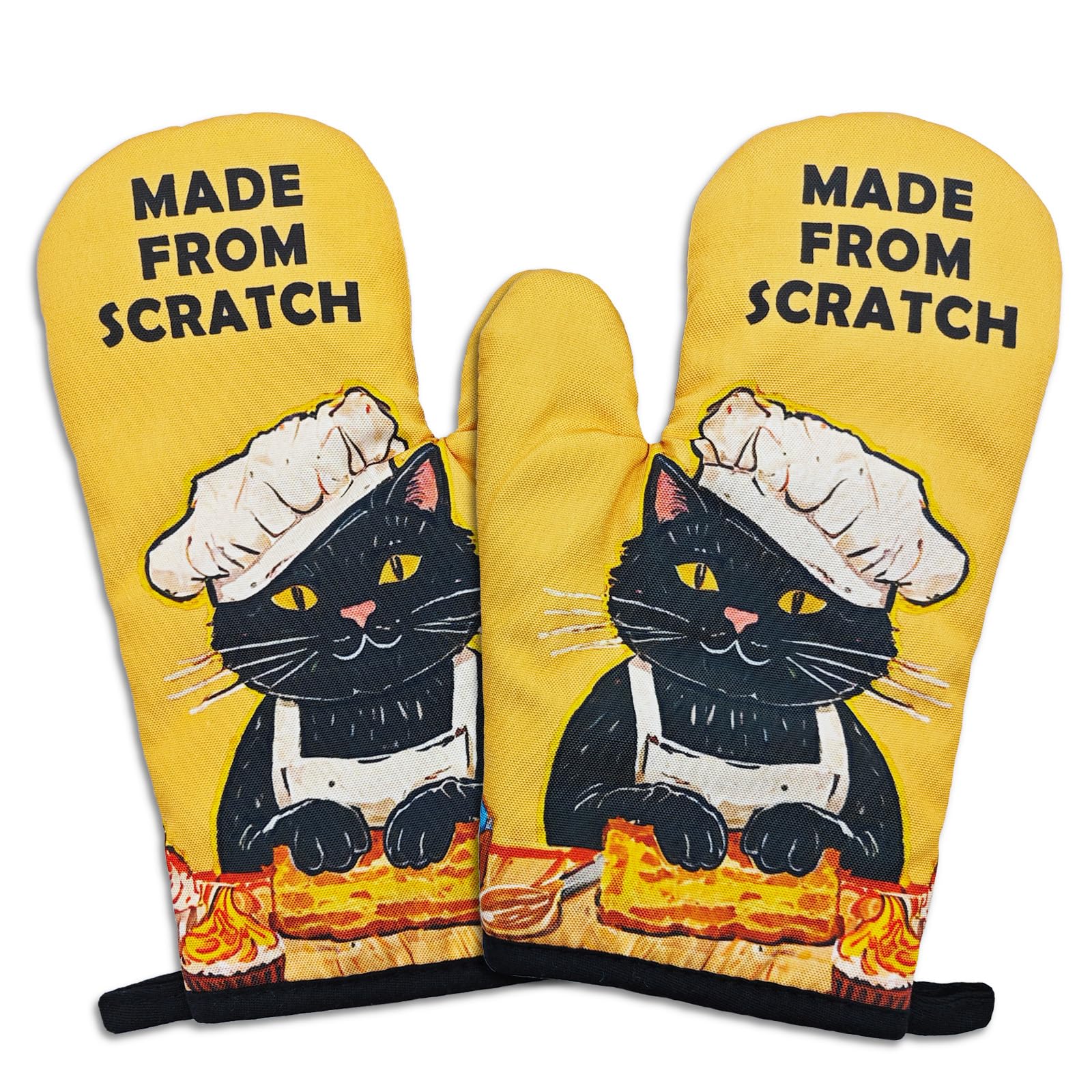GOSJINNK 2 Pcs Funny Black Cat Oven Mitts Made from Scratch Heat Resistant Silicone Non-Slip Oven Mitts Cook Essentials Accessories Great Birthday Gifts for Women Men Cat Lover Chef Family Friend