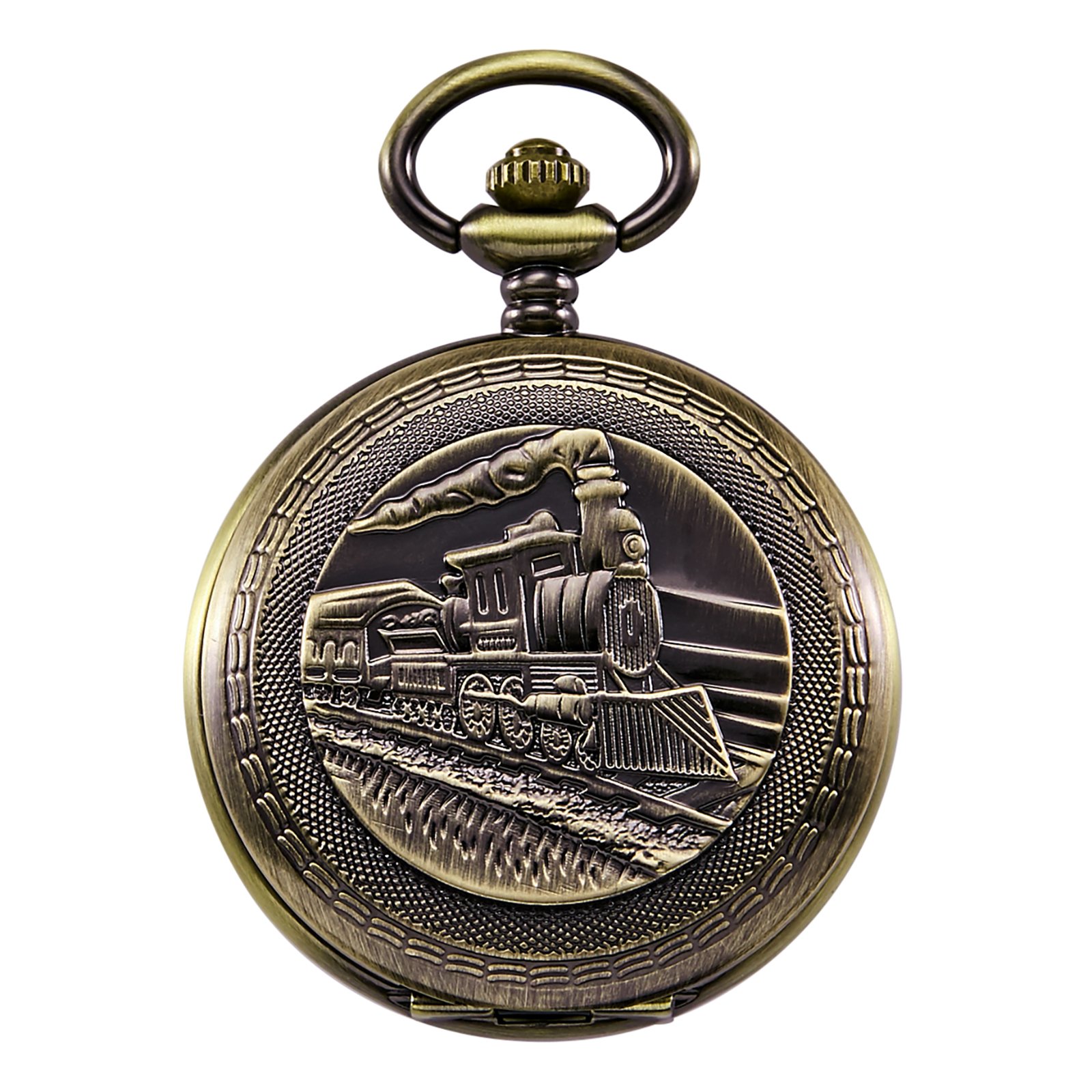Image secondaire de TREEWETO Montre de Poche mécanique Antique pour Homme et Femme, boîtier en Bronze, Train à Vapeur, Chemin de Fer, Chiffres Romai