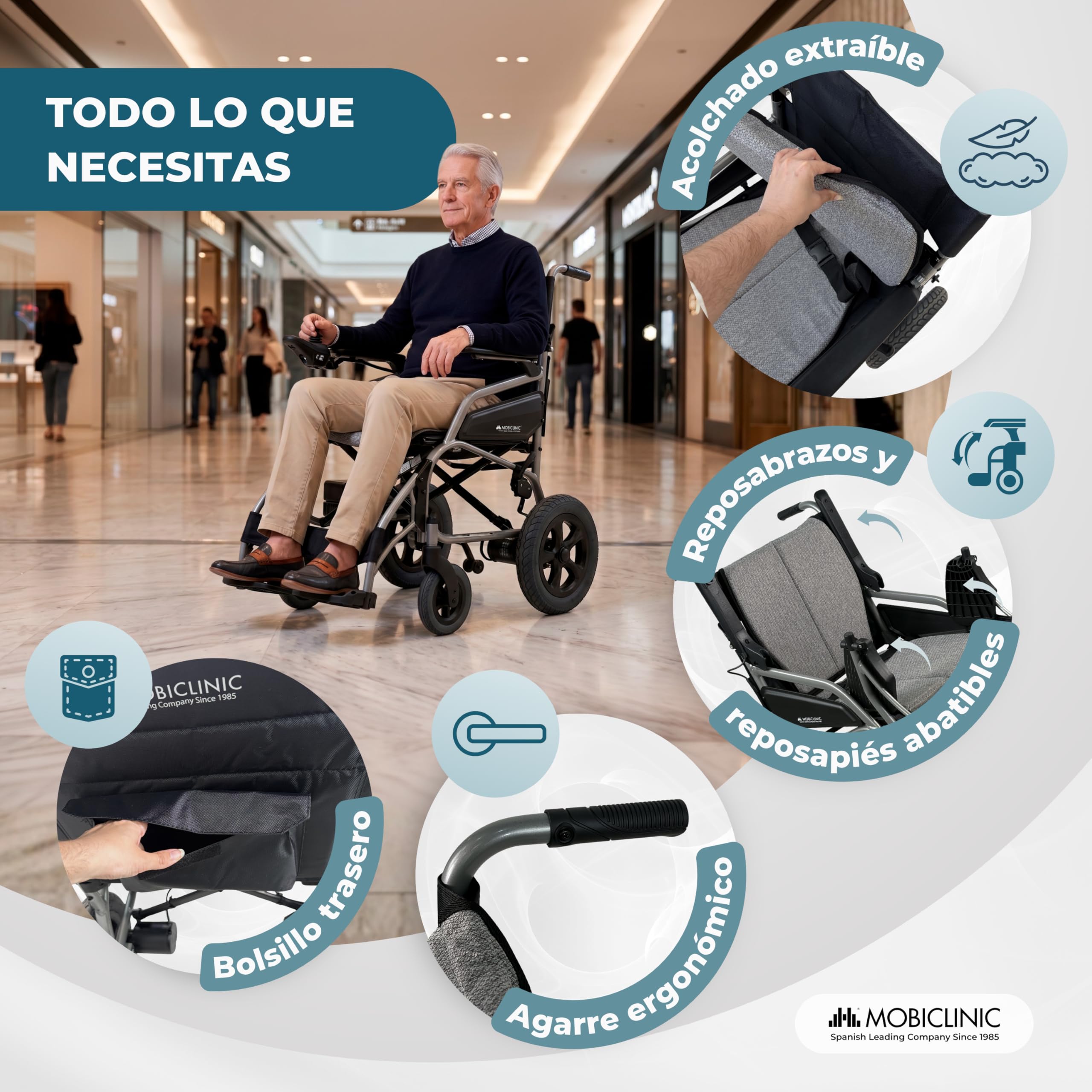 Mobiclinic®, Silla de Ruedas Eléctrica, Plegable, Autonomía 10 km, Freno Electrónico, 24V 5,2Ah, Modo Automático y Asistido, Hasta 100 kg, Sistema Antivuelco, Hasta 6km/h, Motor 130W, Mara