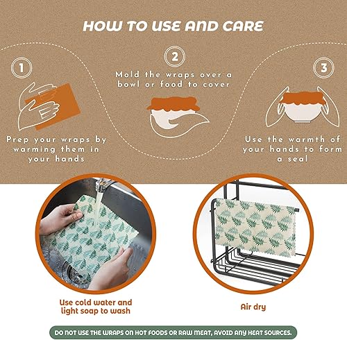 Miniatura 6 de Akeeko Envolturas reutilizables de cera de abejas  Surtido de 9 paquetes, reutilizables, sin plástico, almacenamiento de alimentos 4 pequeños, 3