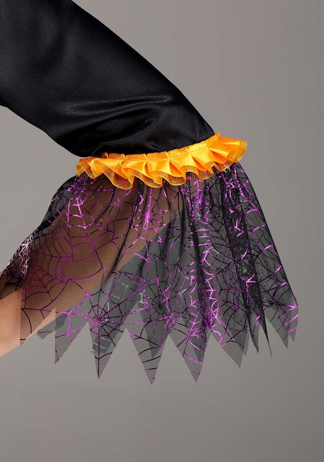 Witch Costume For Girls | Colorful Black, Orange, Purple, and Green Halloween Dress, Includes Leggings and Hat - Image 6