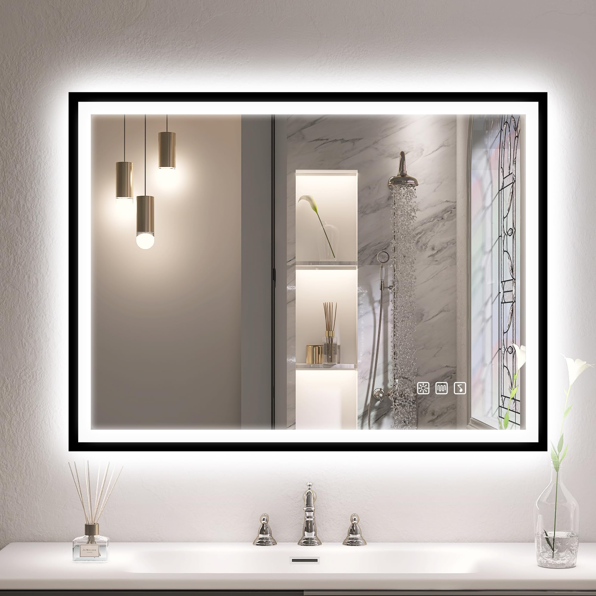 S'bagno Bluetooth Bathroom Mirror with LED Lights 600x800 mm, Iron Frame