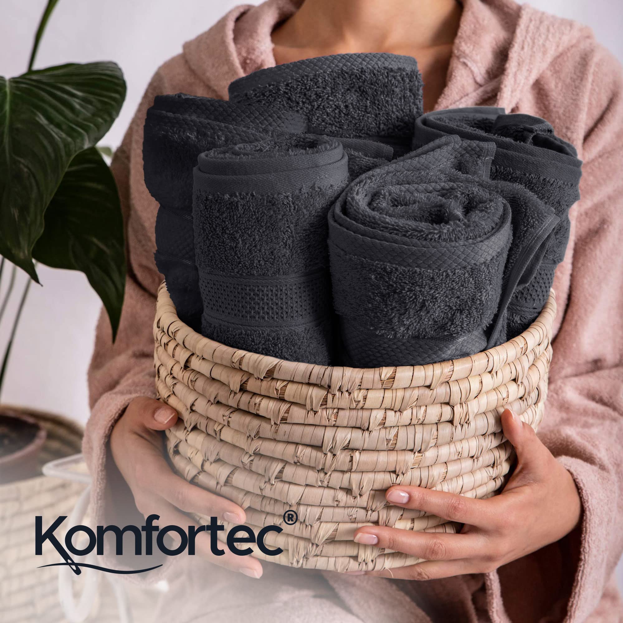 Komfortec Zestaw 6 ręczników ze 100% bawełny, 2 ręczniki kąpielowe 70 x 140 cm i 4 ręczniki do rąk 50 x 100 cm, frotte, miękkie, czarne