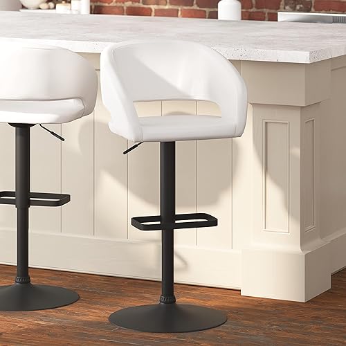 Taylor & Logan Jenna Taburete giratorio ajustable 360 con base negra en vinilo blanco