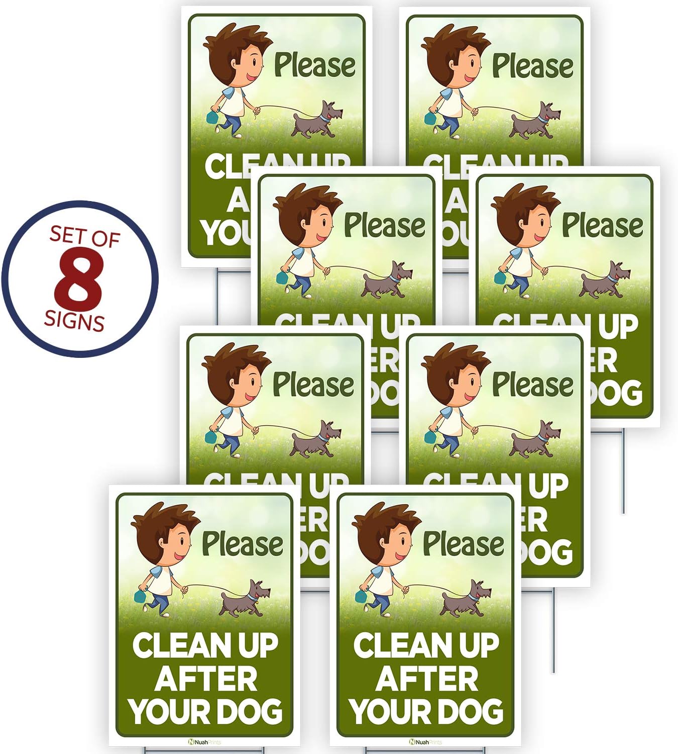 Please Clean Up After Your Dog Sign (9 x 12 Inches) | Colorful, Doubled-Sided Pick Up After Your Dog Sign | Unique Illustration Lawn Garden Signs for Your Home | Printed in the USA