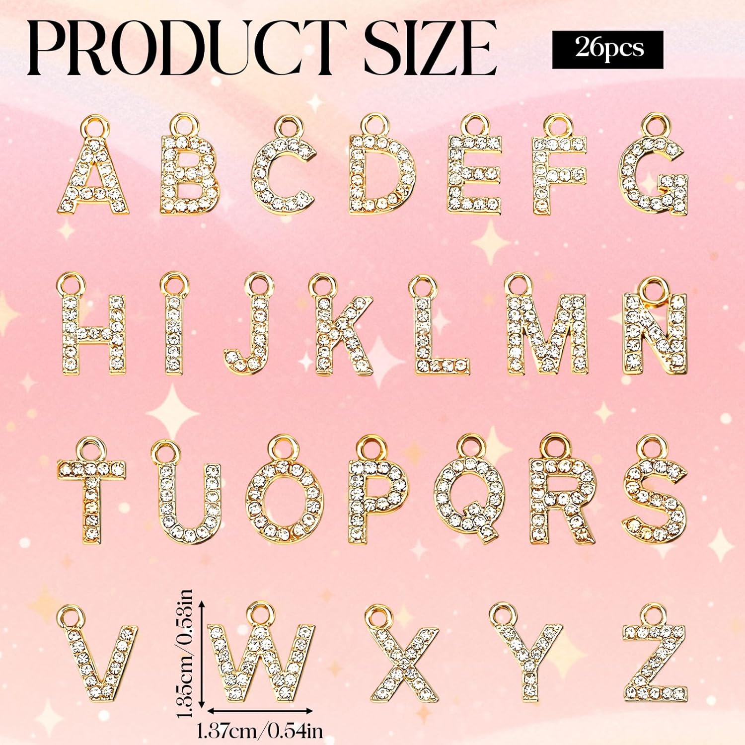 26 Pcs Rhinestone Letters Gold Initial A-Z Charm Rhinestone Alphabet Beads for Jewelry Making Glitter Crystal Pendants for Making Bracelets Necklace Earring DIY Craft - Image 2