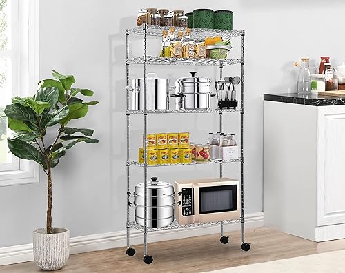 Vista 22 de Estantería de almacenamiento de 6 niveles, estantería de alambre, 48 pulgadas de largo x 18 pulgadas de ancho x 72 pulgadas de alto, estante Negro