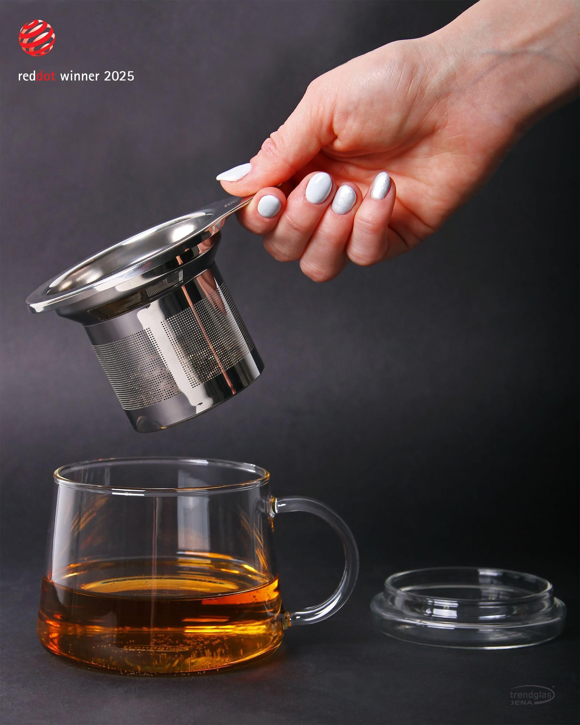 Trendglas Jena - Conum for One - Red Dot Design Award 2025 - Tasse de 0,4 l avec couvercle et infuseur en acier inoxydable (220402)