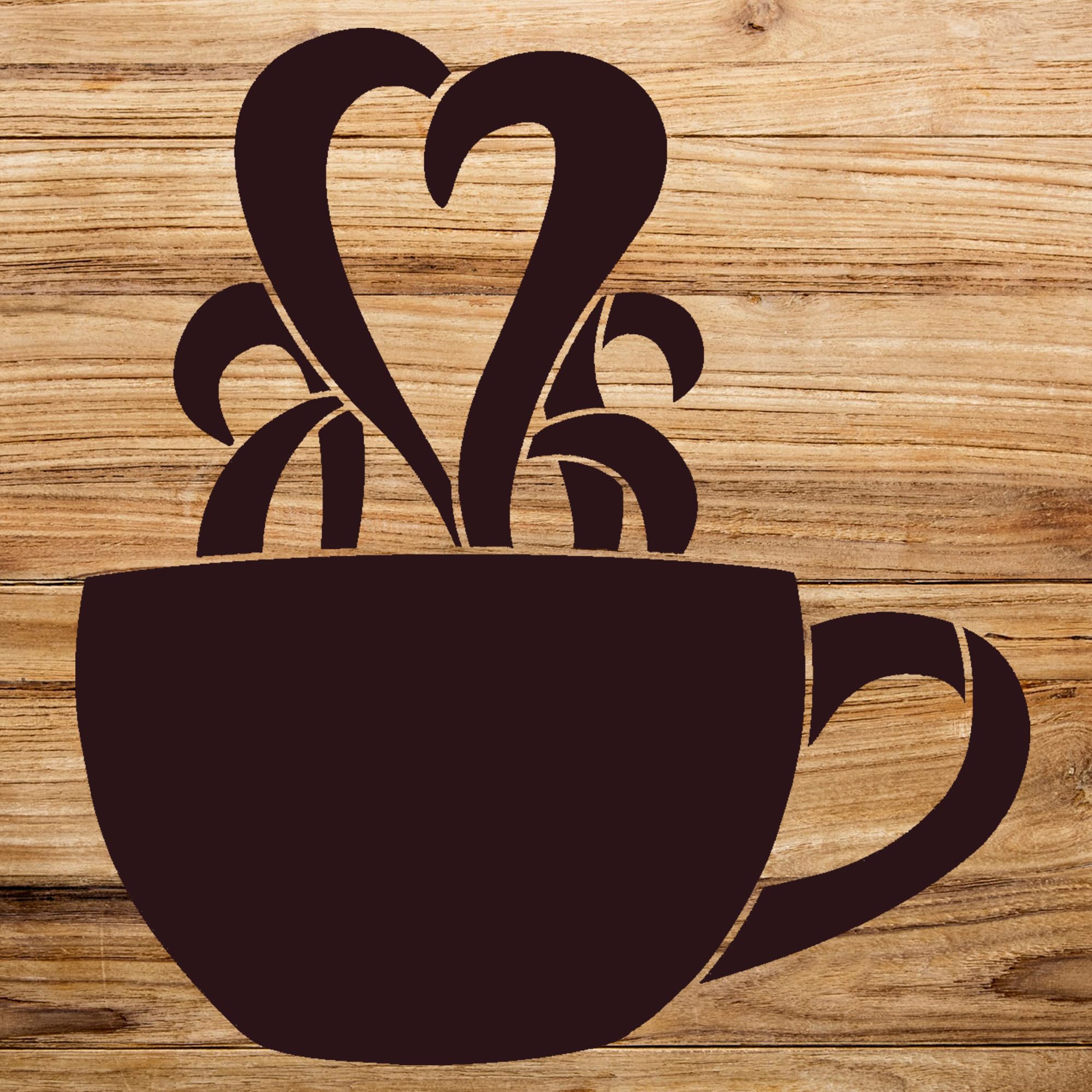 Coffee Cup with steam Heart Stencil Pattern for Wood Signs and Crafts, Reusable Mylar Template, Ideal for Home Decor and Artistic Projects - Size A1 (23.4